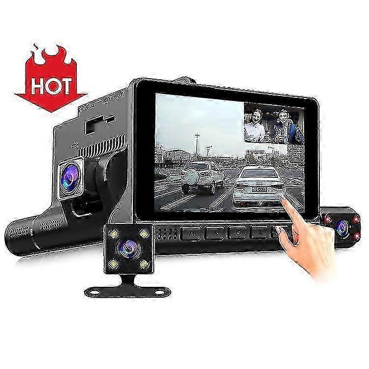 Dash Cam 3 Dasard Camera Rec 4 Inch Touch Screen Video Dvr 3 Ways Hd Car Box View Car Dvr Driving Rec Yanlieso