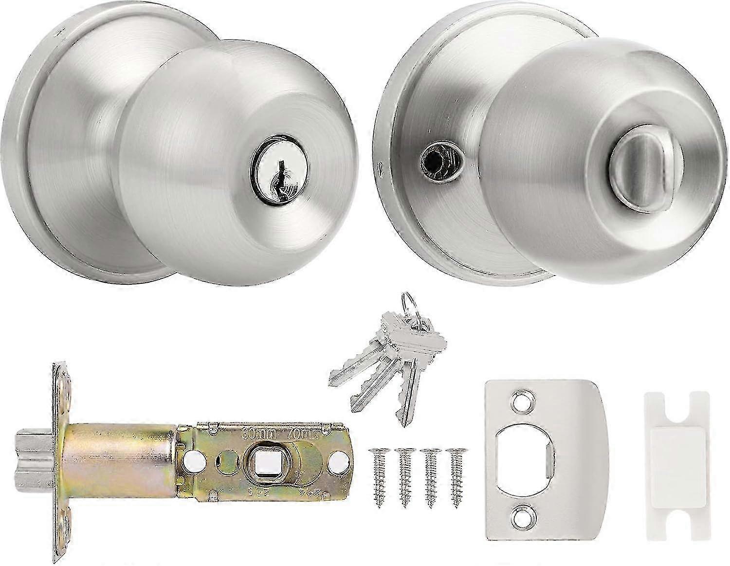 Satin Nickel Round Security Door Knobs with Keyed Stainless Steel Entry Doors Set