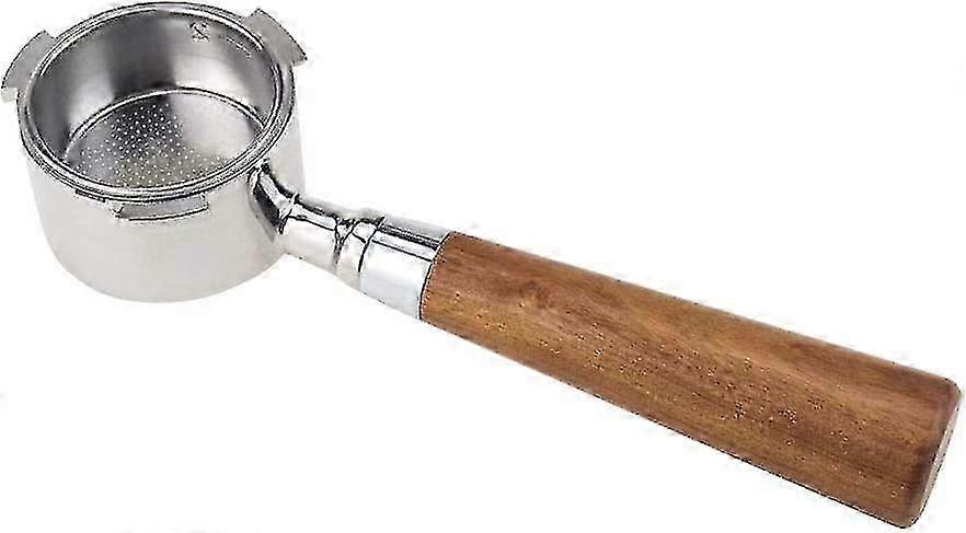 51mm Baseless Coffee Filter Holder for Espresso Machines, Semi Stainless Steel Detachable Hammer with Wooden Handle - Frothing Accessory