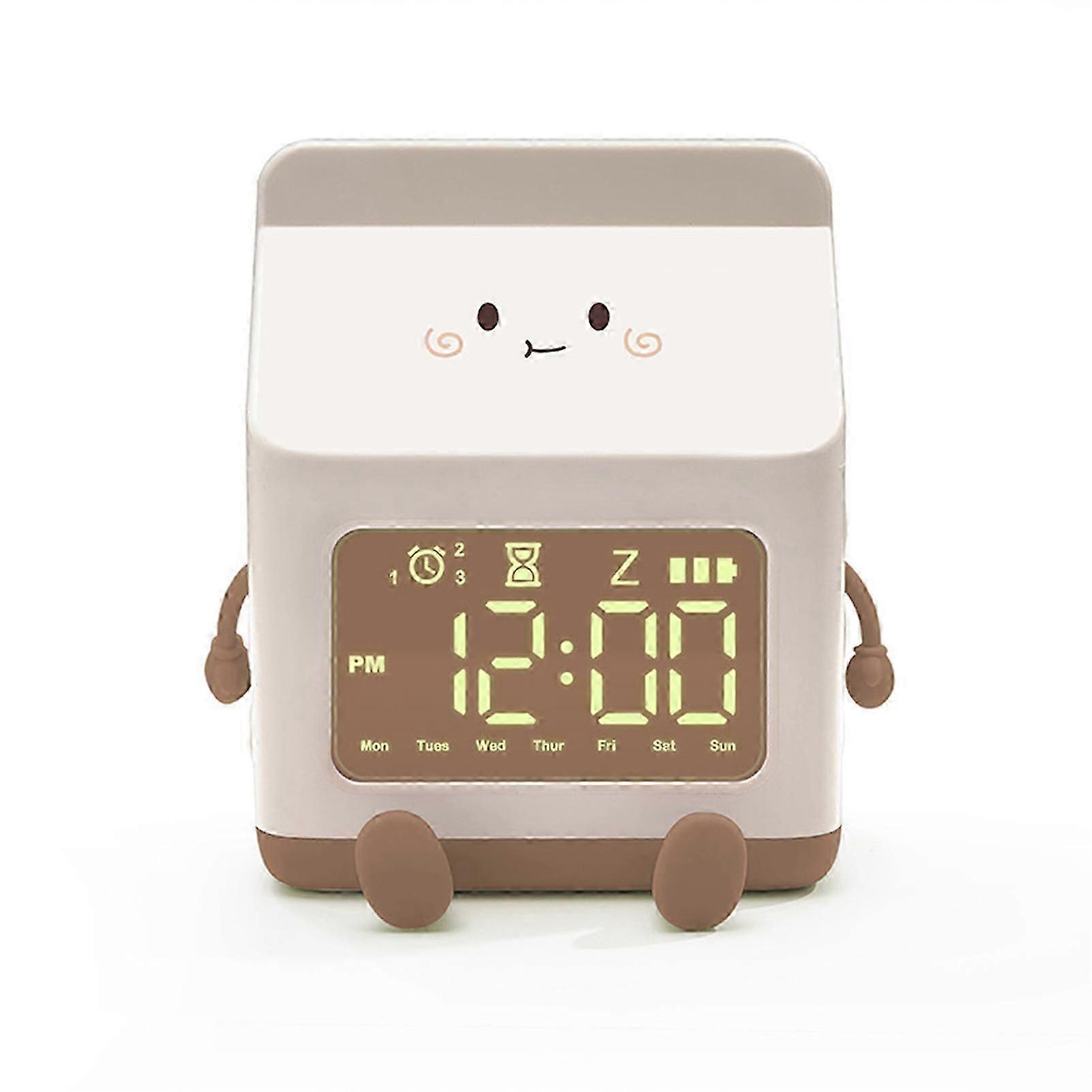 Alarm Clock Digital Clock Milk Box Shape Clock Children Wake Up Clock Rechargeable Countdown Legible Large Screen Multifunctional Bedroom Alarm Clock
