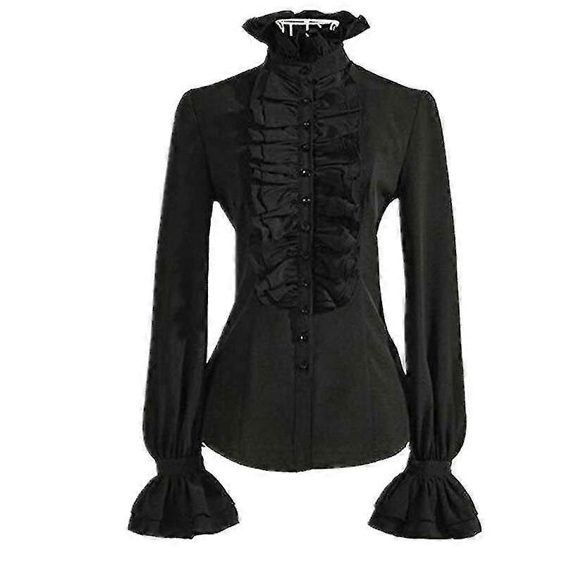 Camicetta gotica vittoriana per le donne Retrò Stand-up Collar camicia a maniche lunghe