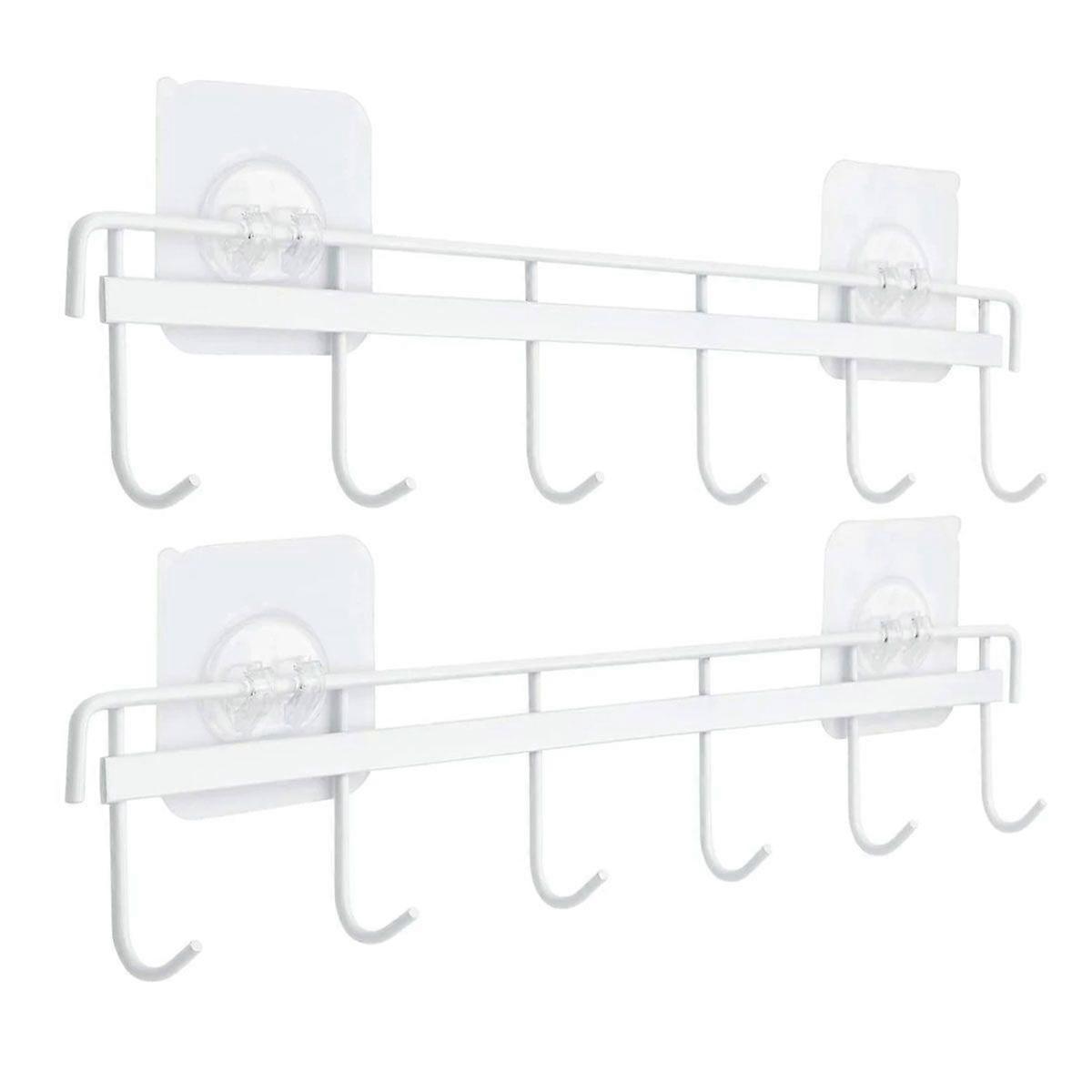 Adhesive Wall Hooks Rack Kitchen Rail, Space Saving Utensil Holder,2 Pack-White