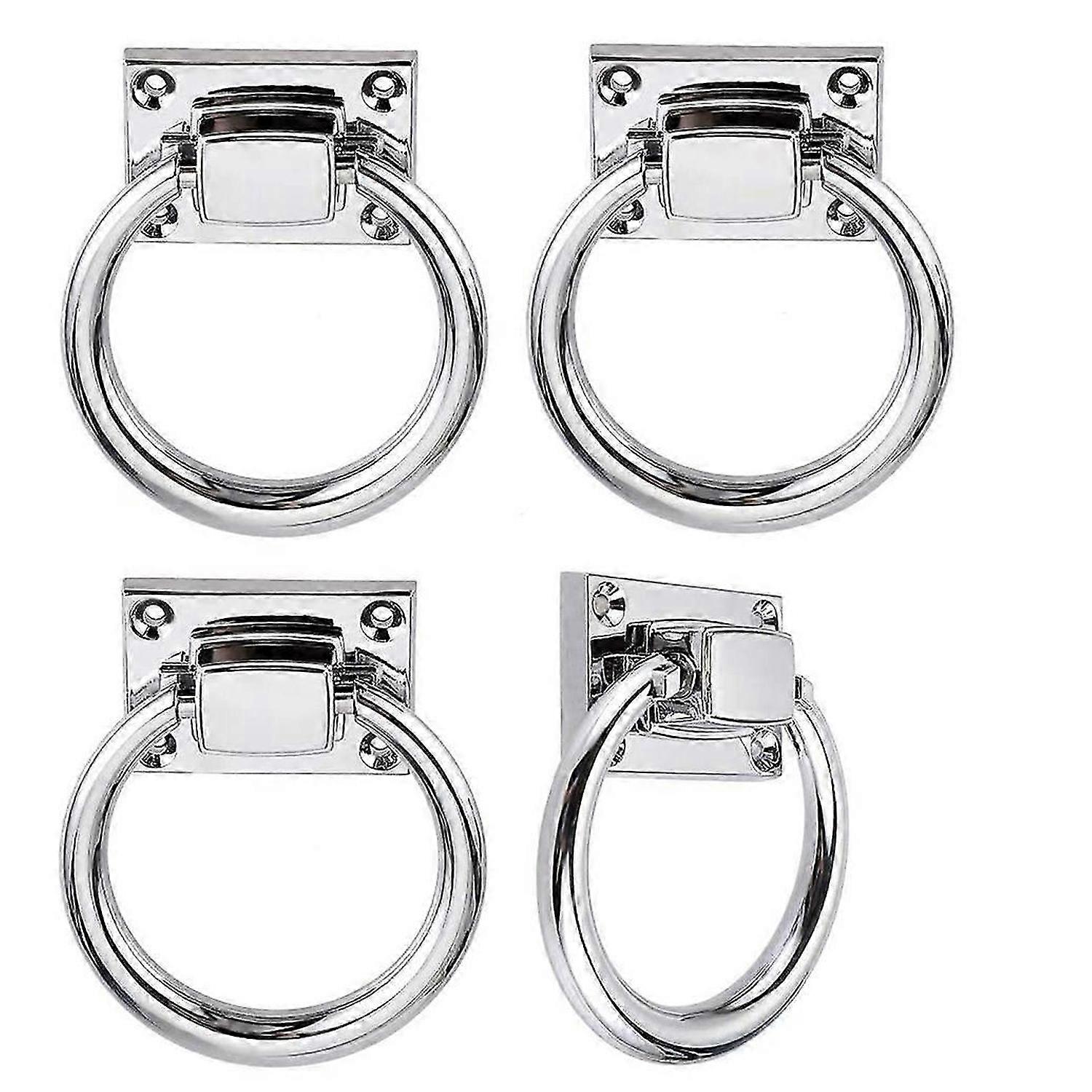 4pcs Cabinet Ring Pull Handle Furniture Knobs Pull for Door Drawer Bedside TableSilver