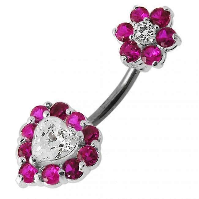 Jewelled Καρδιά &; Λουλούδι Νωτιαίος Αφαλός Δαχτυλίδι