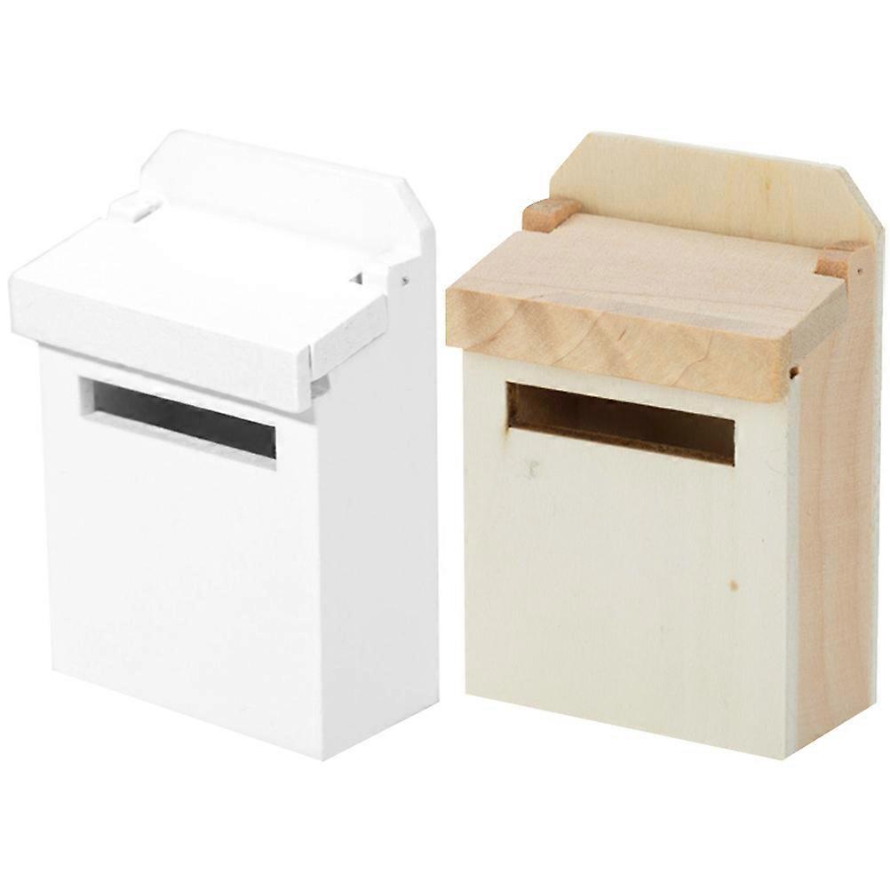 Mini House Mailbox Decor Mini Mailbox Model Wooden Tiny Figurine Home Decor 2Pcs