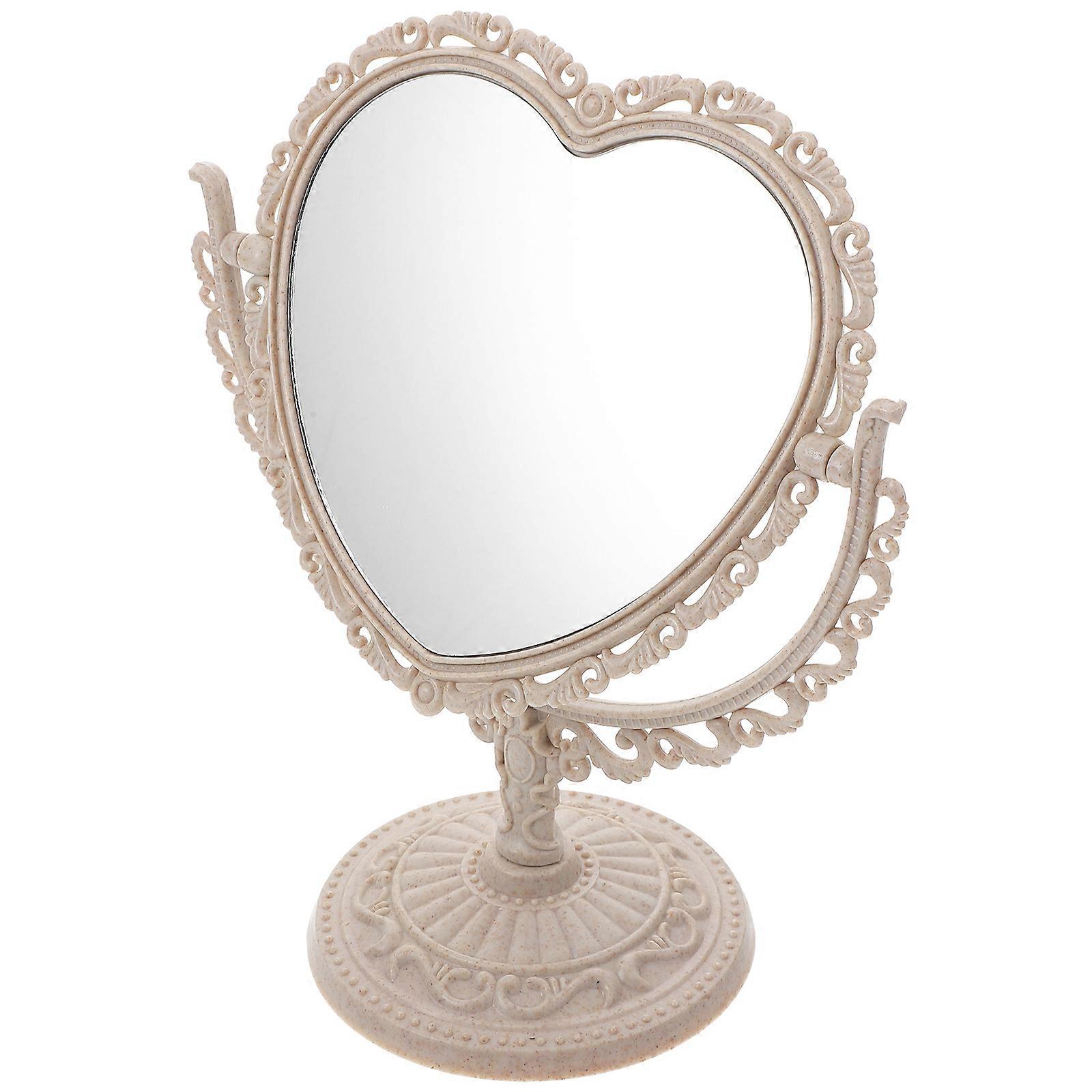 Tabletop Vanity Mirror Creative Heart Shaped High Definition Rotatable Stable Base 24x20cm 1Pcs
