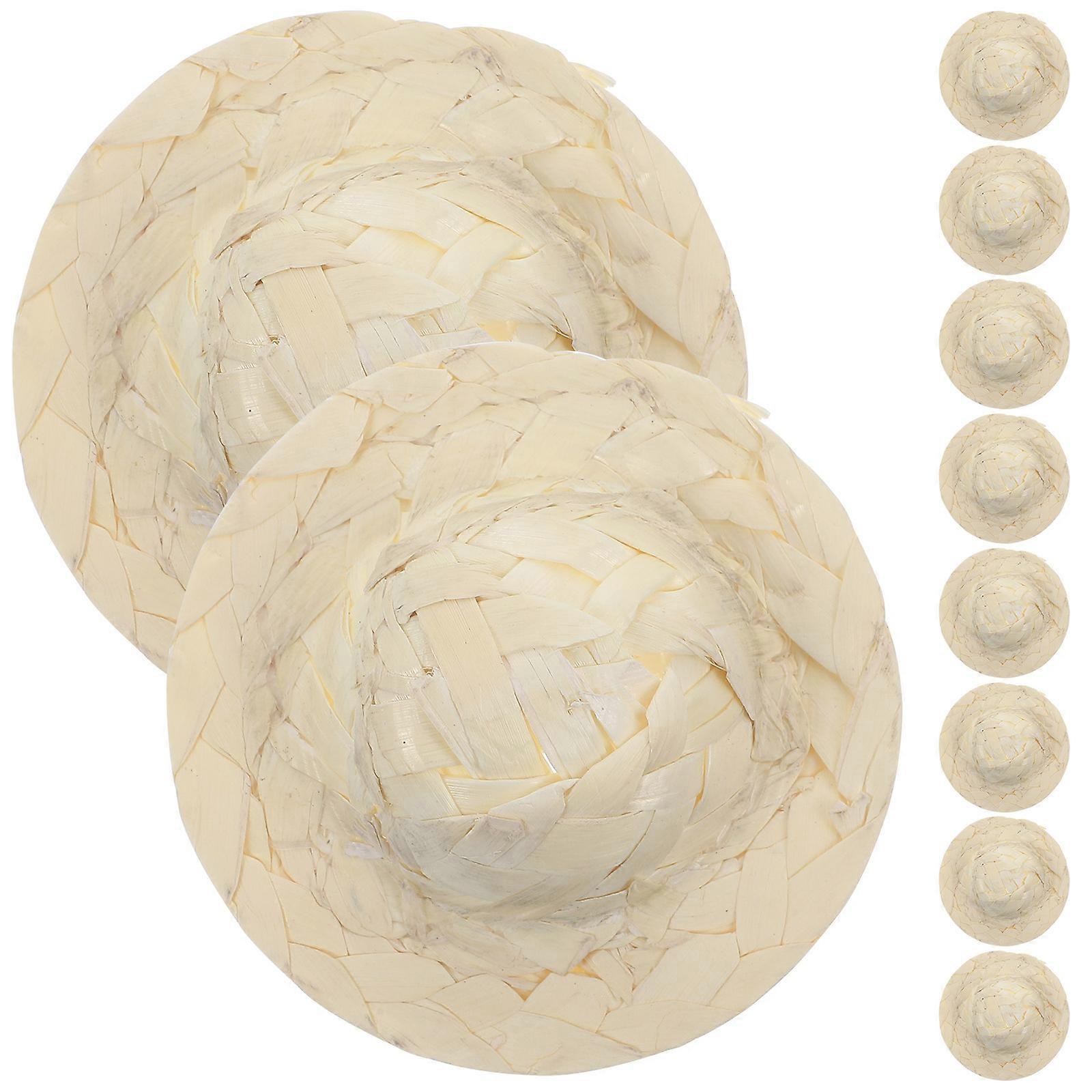 Mini Straw Hats Miniature Straw Hat Decorative Use 10Pcs for Party
