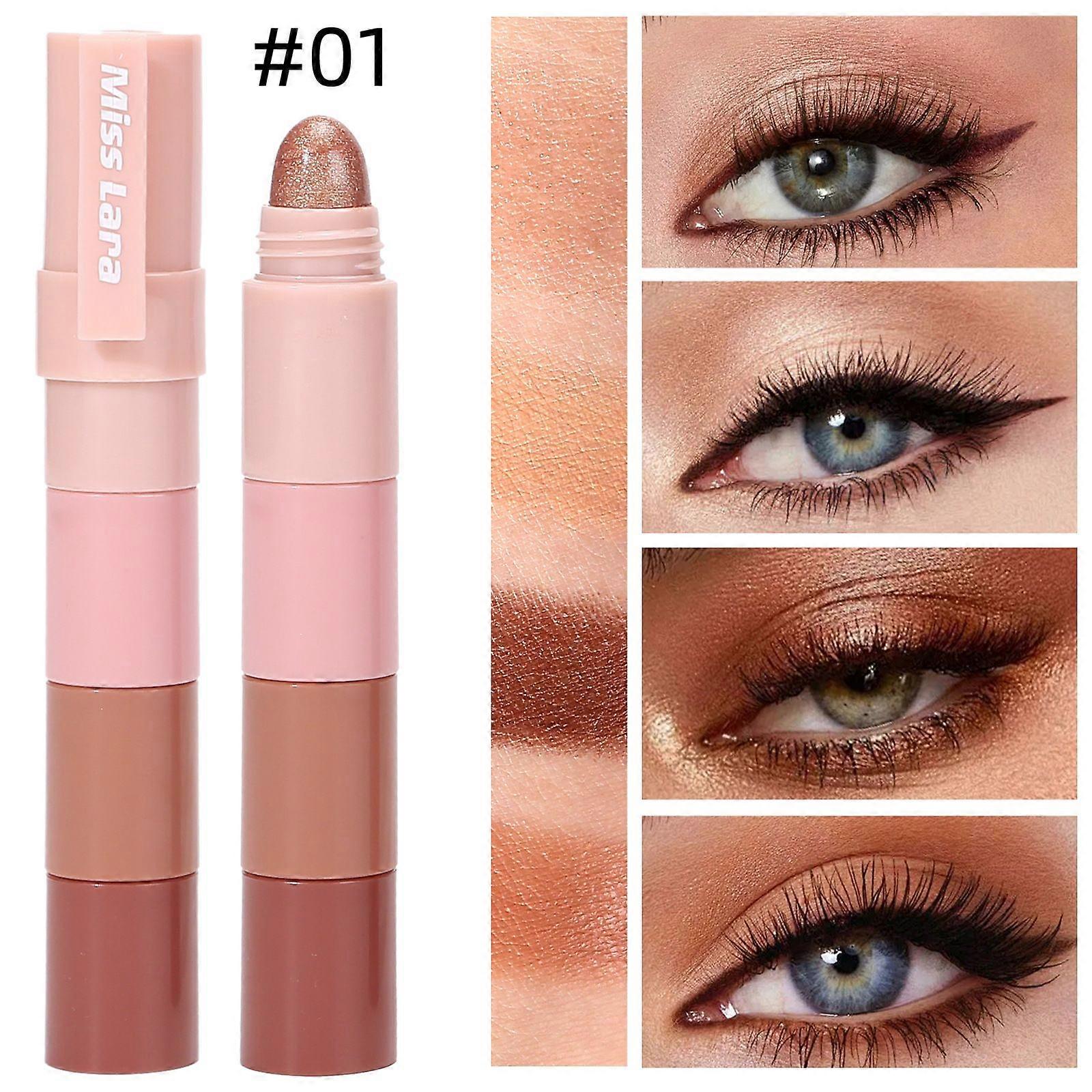 Eye Shadow Stick, 4 in 1 Eye Shadow Pencil, Shimmer Pencil Eyeshadow Stick, Double Ended Brush, Long Lasting Pigmented