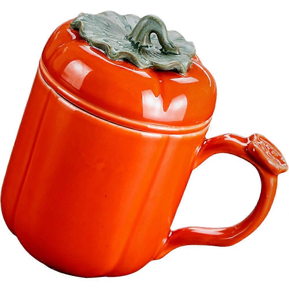 Persimmon Shape Mug Coffee Cup for Office Tabletop Addition Lidded Comfortable Grip 1 PCS