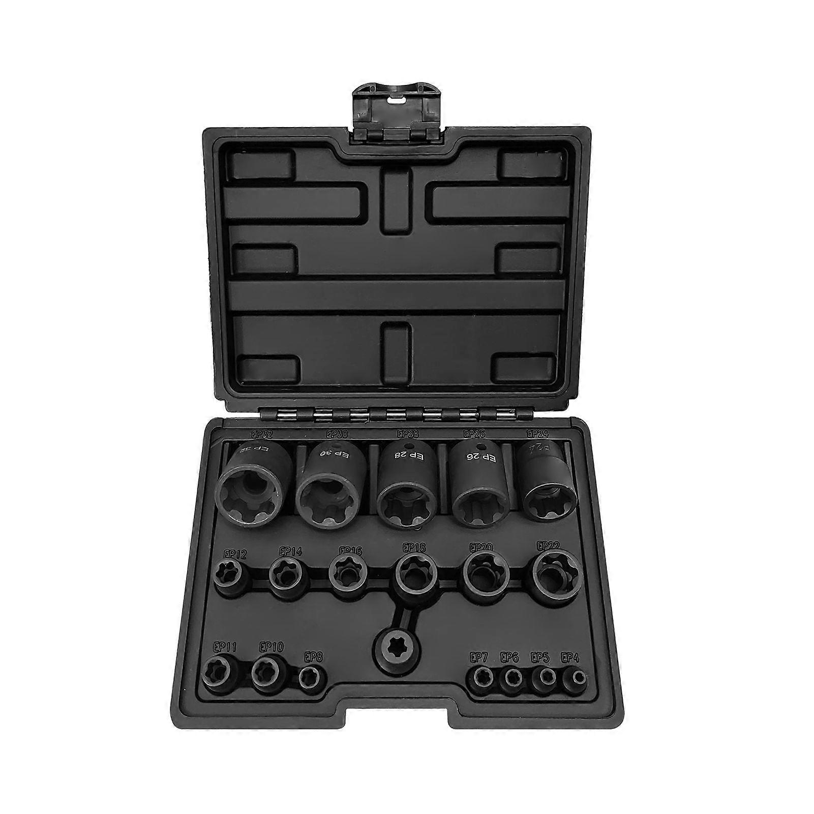EP Socket Sets 19 PCS CR~V 1/4in 3/8in 1/2in Drive Female External Torx Star Socket Set EP4~EP32 MK19163