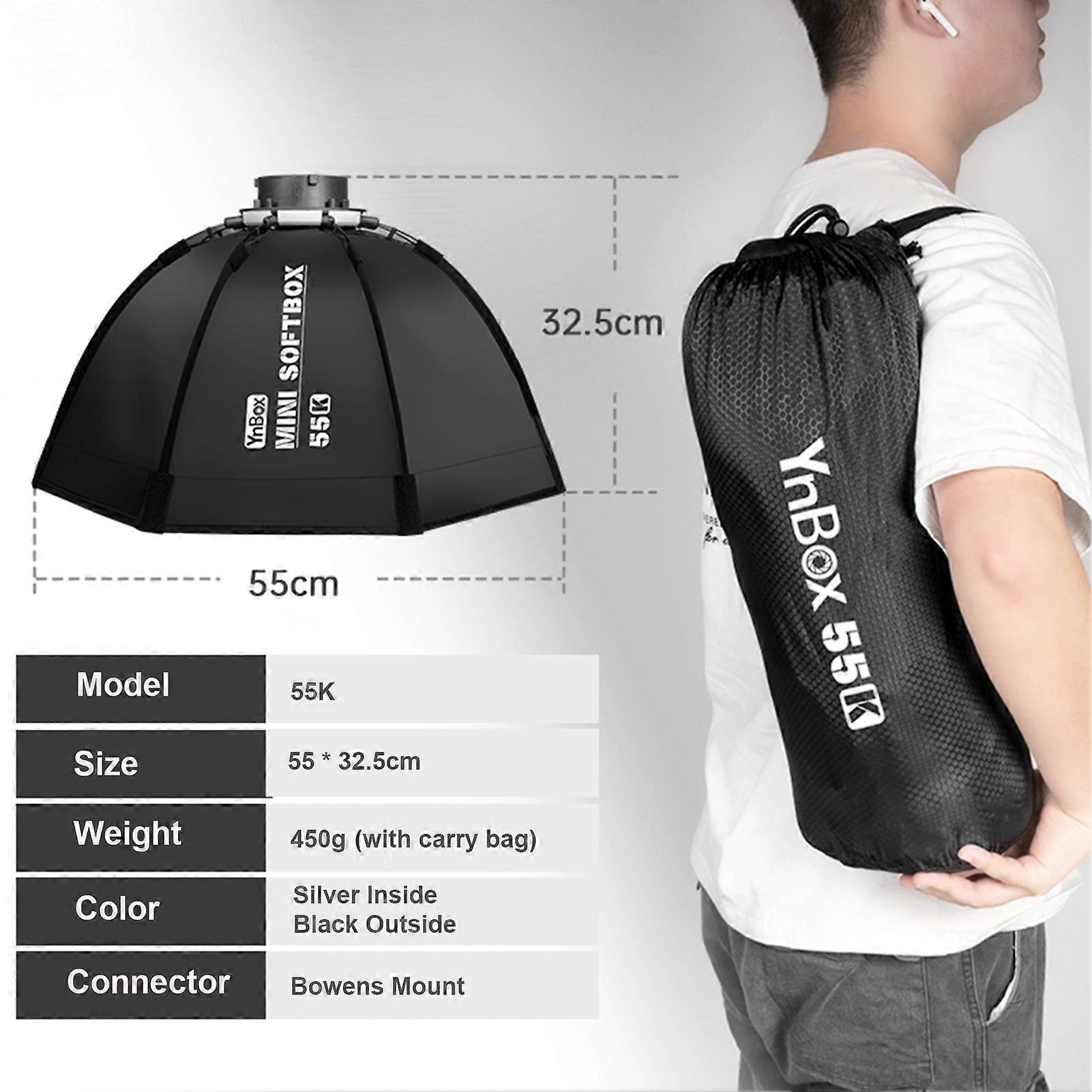 YnBox 55K 55cm/22inch Octagonal Softbox with Bowens Mount, Removable Diffuser and Carrying Bag for YONGNUO YNLUX100/YNLUX100 Pro Video Light