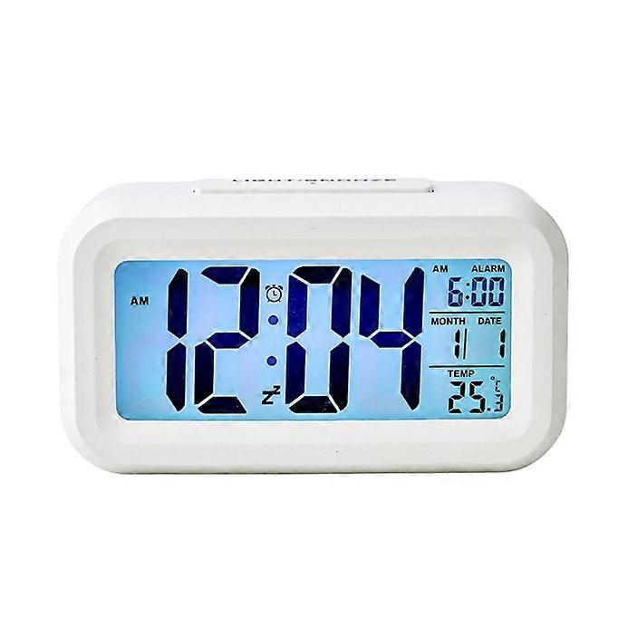 Upgraded Digital Alarm Clock - 4.3" LED Display with Temperature, Light Control, Snooze & Calendar (White)