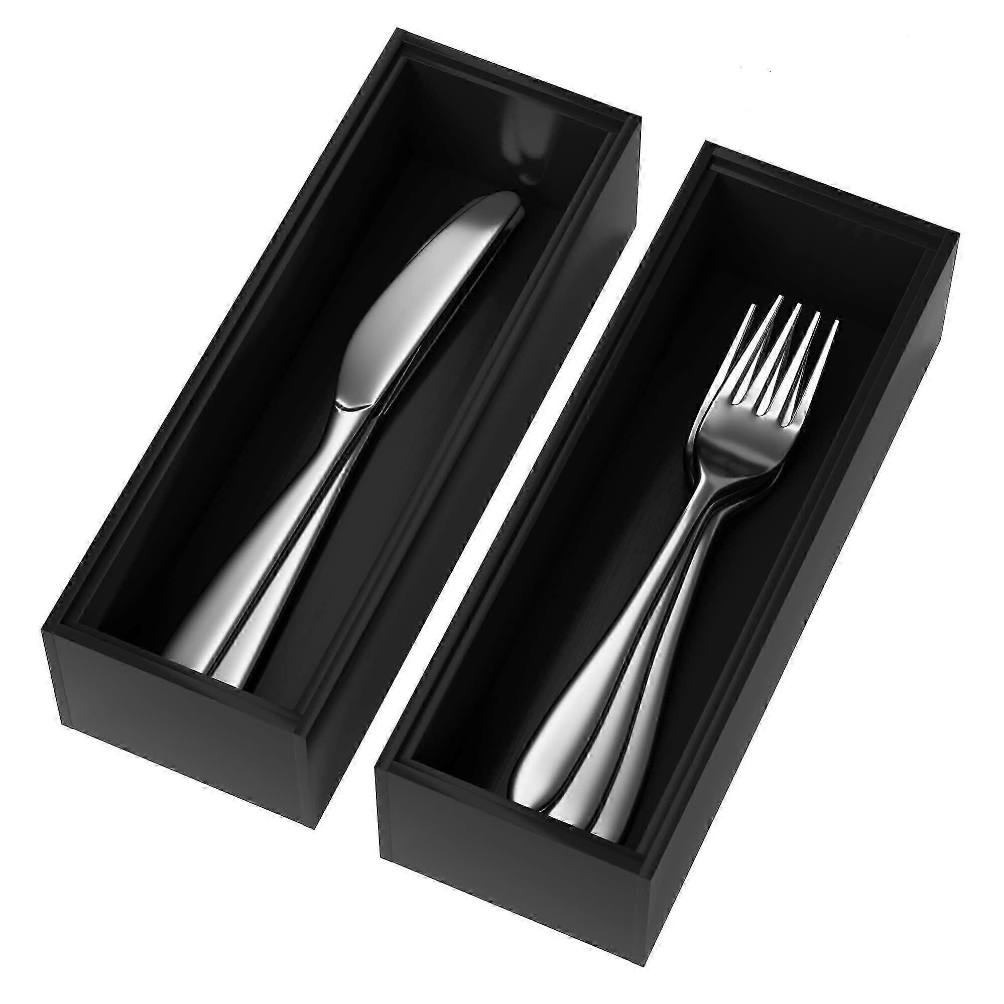 2 Set Bamboo Kitchen Drawer Organizer for Stackable Kitchen Cabinets and Drawers