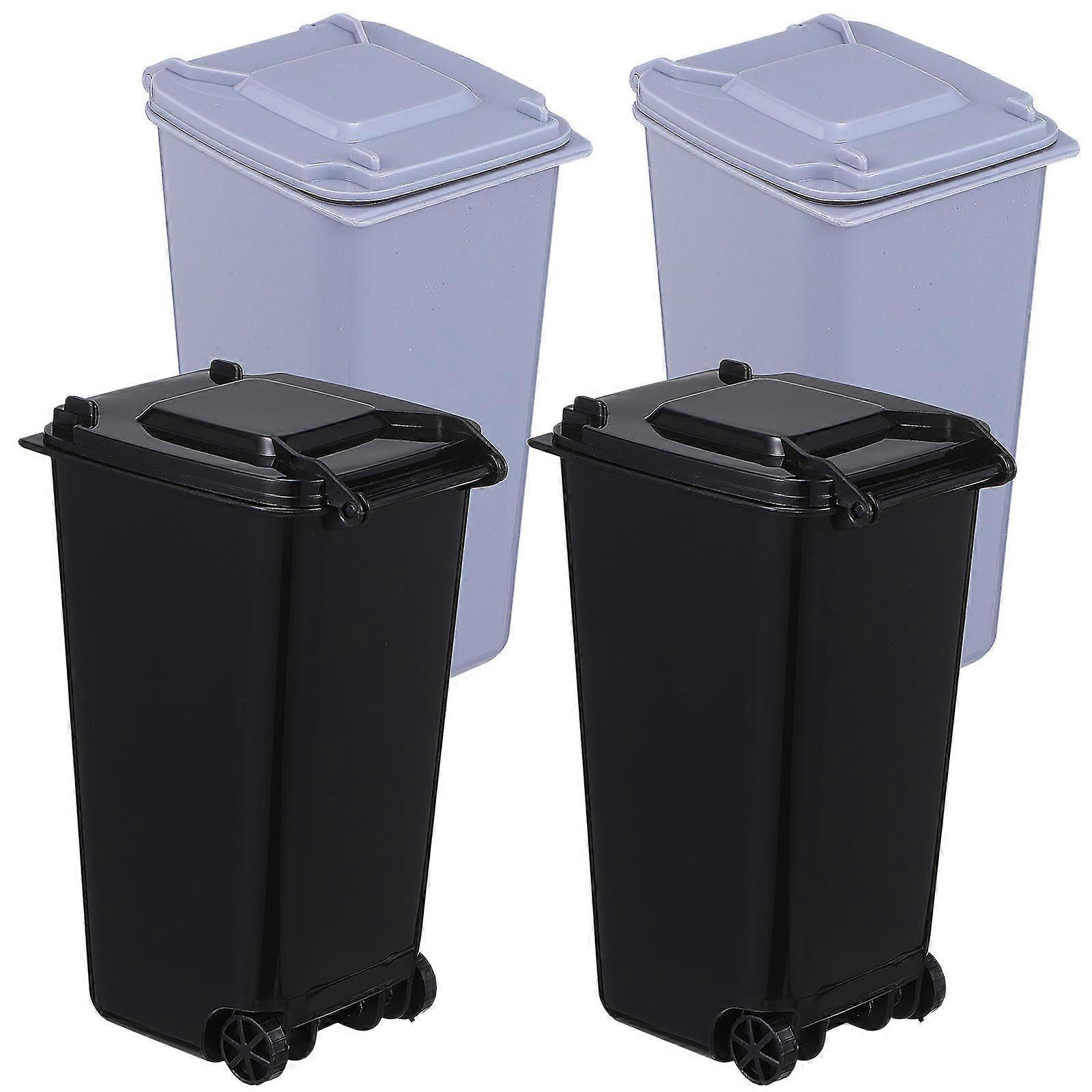 Garbage Bins Mini Trash Can with Lid 4Pcs Grey Plastic for Office Study Room Creative Design Storage Holder