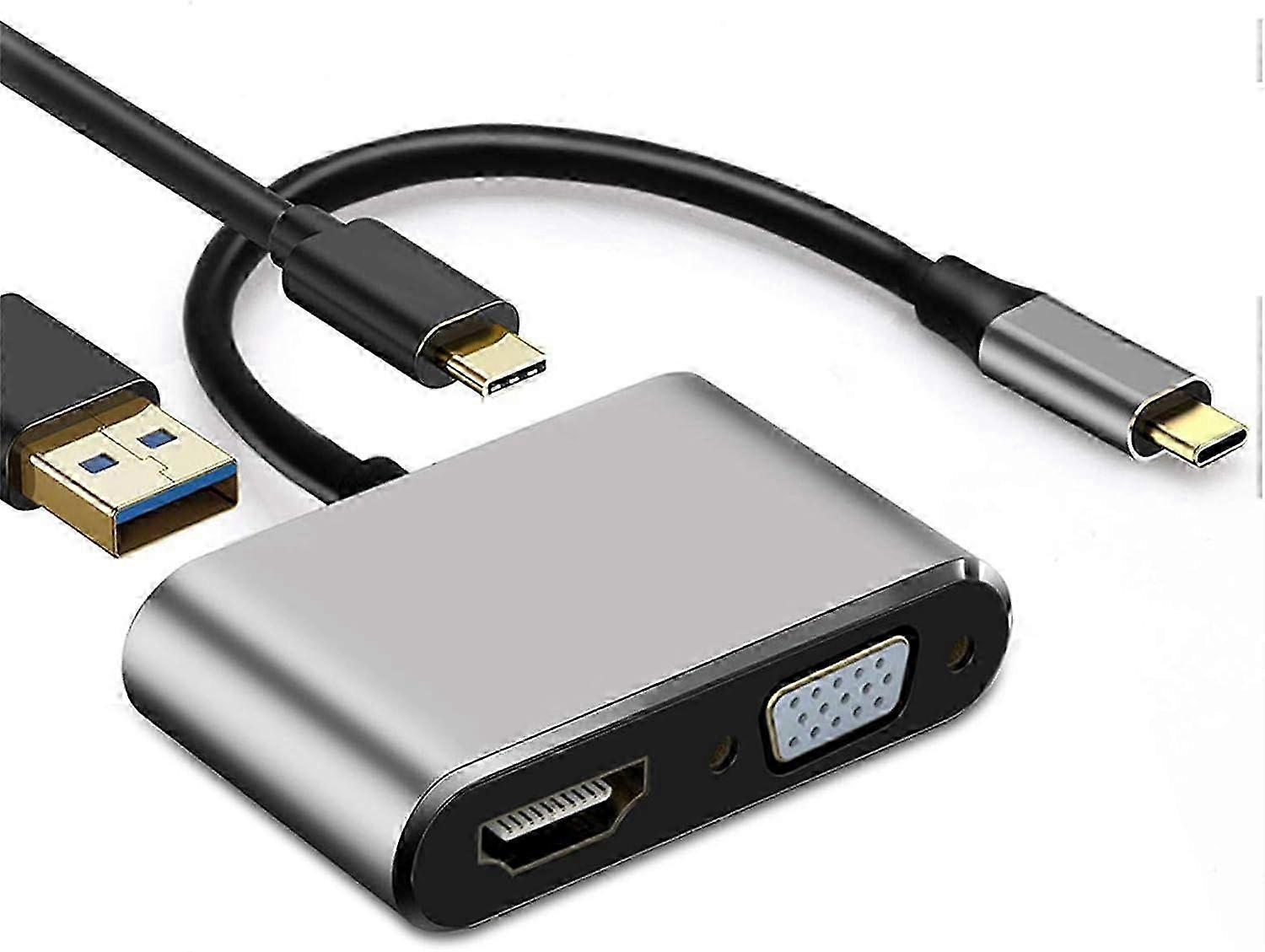 2025 Yeni USB C - HDMI VGA adaptörü, çeşitli markalarla uyumlu, 4'ü 1 arada Tip C - HDMI VGA soket hub'ı, USB 3.0 çoklu bağlantı noktası dönüştürücülerine sahiptir