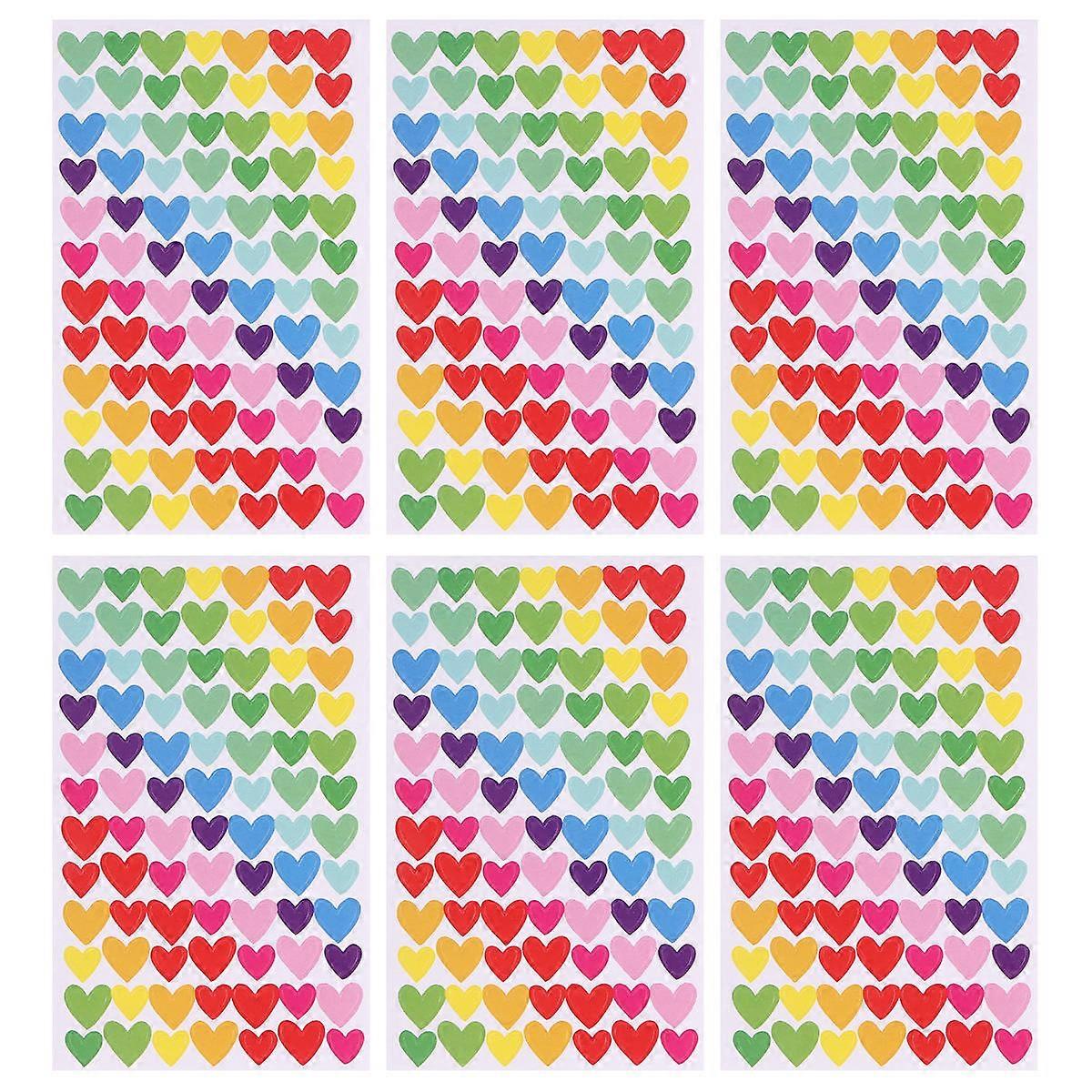 Journal Stickers Colorful Heart Shape Self Adhesive Reusable for Office 6Pcs