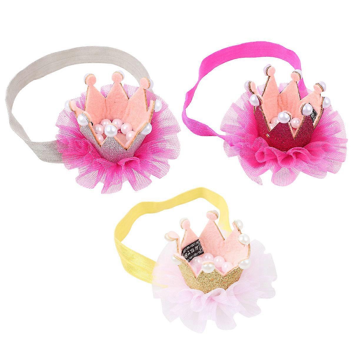 女の子のためのキッズヘアバンドクラウンメッシュヘッドバンドセット子供ヘッドウェアベビーシャワー誕生日パーティー3個