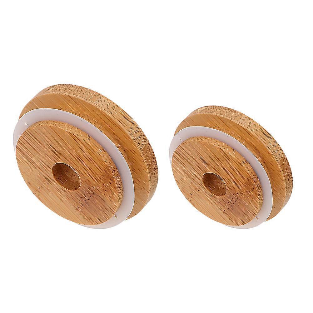 Jar Drinking Lid Bamboo Lids for Glass Jars Coffee Mug Reusable Round Shape 2Pcs