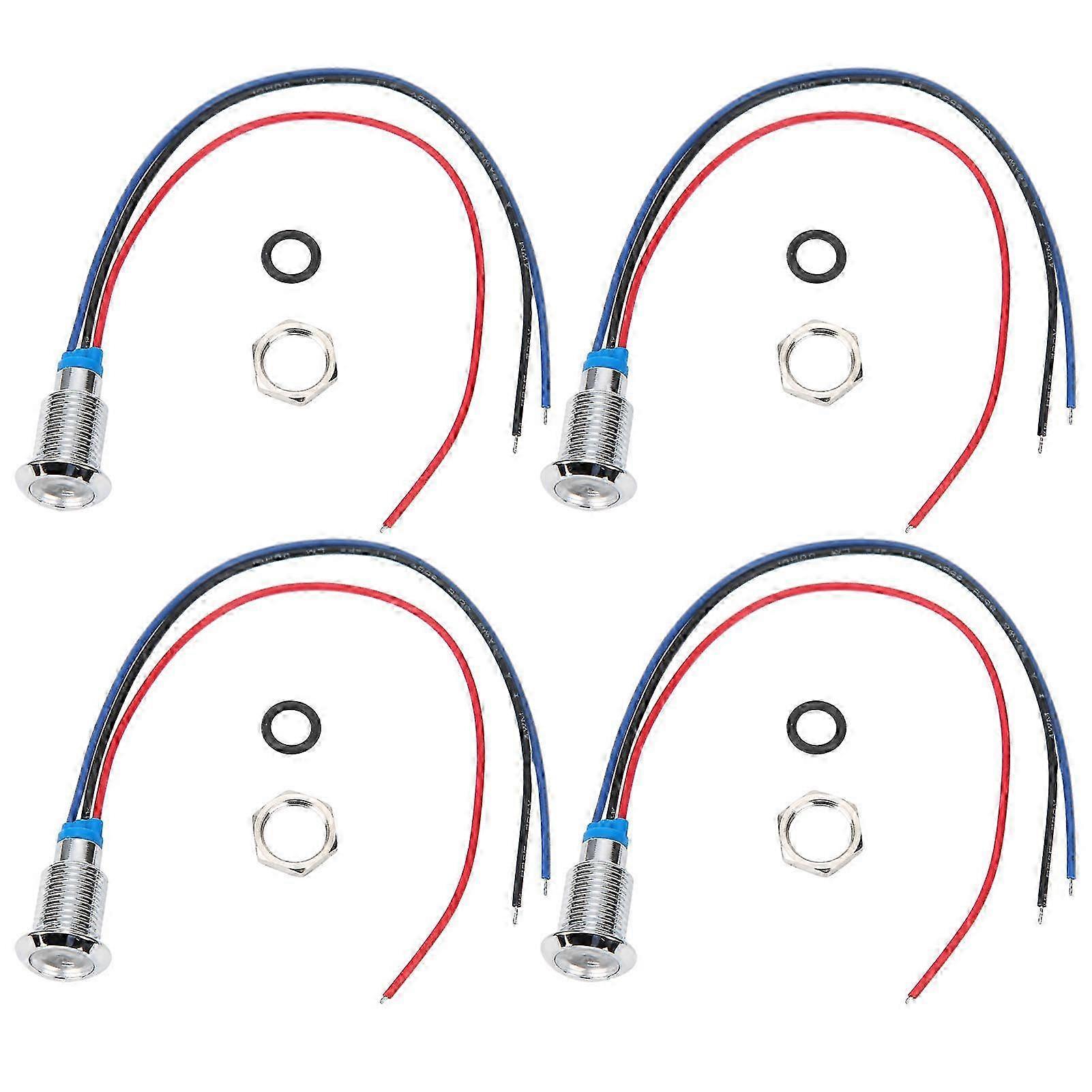 4 Sets PreWired Round LED Metal Waterproof 2Color Indicator Common Cathode 10mm 12-24V (Red and Blue)