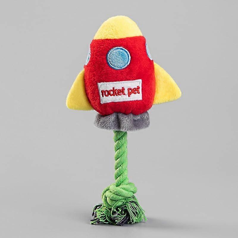 Plush Rocket Dog Toy with Squeaker Rope Knot, Durable Chew Toy for Small and Medium Dogs, Interactive Pet Toy for Boredom and Playtime (Red)