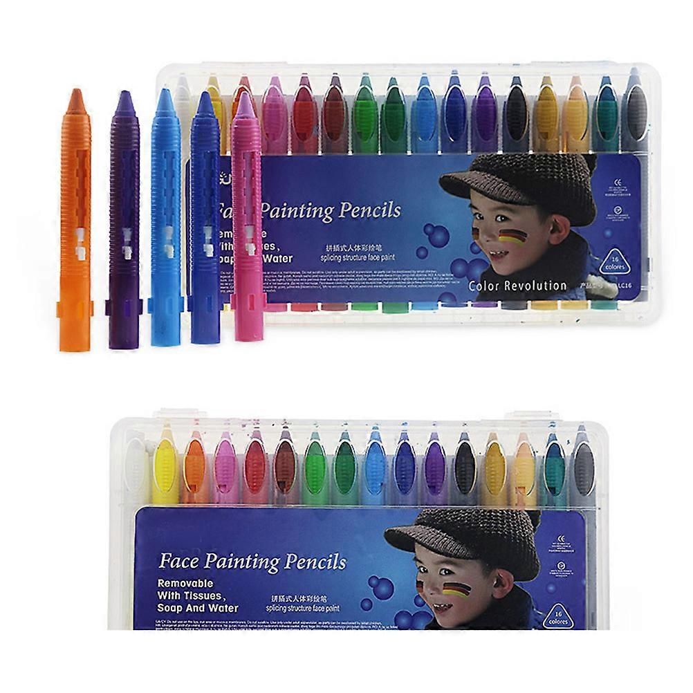 Face Body Paint Crayons Themed Parties Easy to Apply Plastic Material 16Pack 16.4x14.5cm