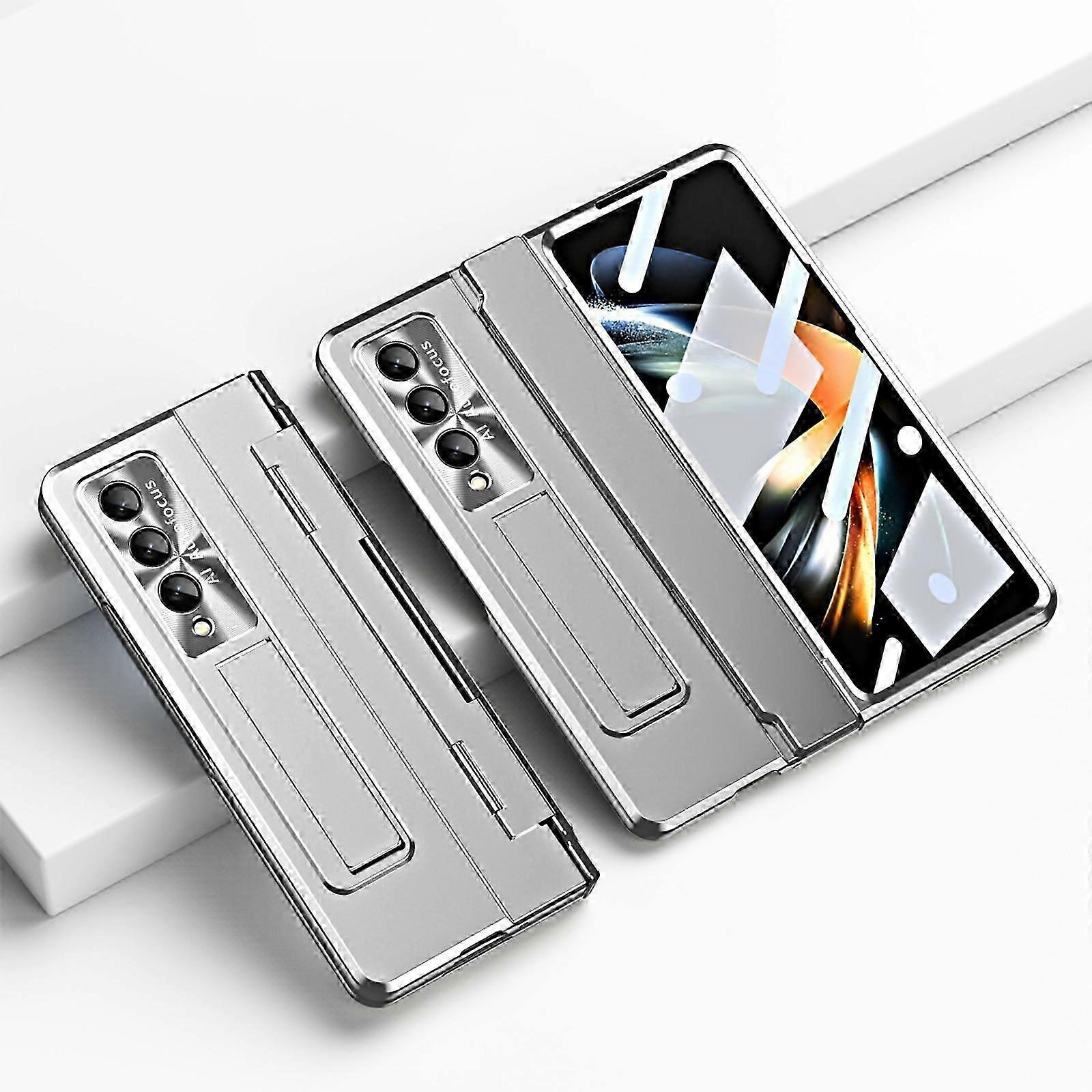 for Samsung Galaxy Z Fold 5 Hinge Coverage Protective, Bulit-in Screen Protector Kickstand Plating PC All-Inclusive Cover for Z Fold 5 (2023)