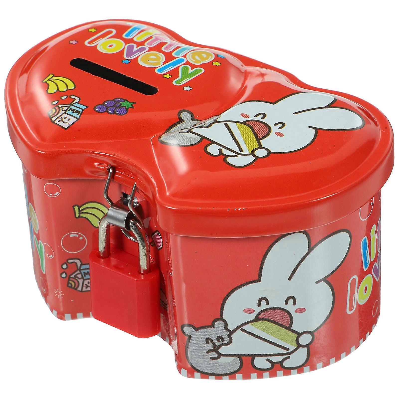 Double Heart Piggy Bank Cartoon Metal Coin Bank Lock Space Saving Savings Jar
