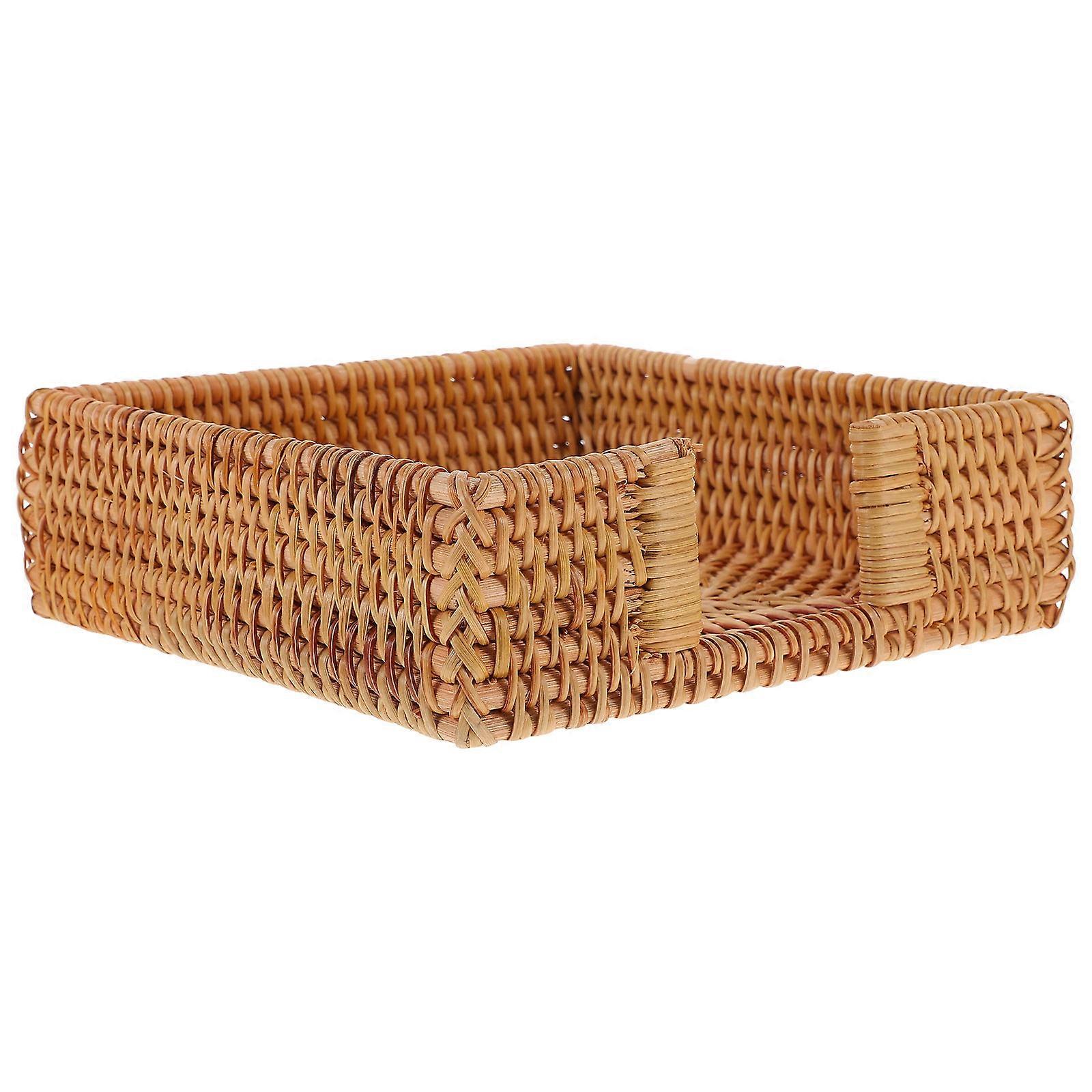 Rattan Napkin Storage Box Decorative Paper Holder Organizer for Desk Countertop Tissue and Small Napkins