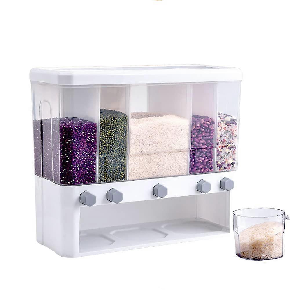 Rice Storage Container, 5in1 Cereal Dispenser, Kitchen Storage Jars, 10 L, Wall Mounted