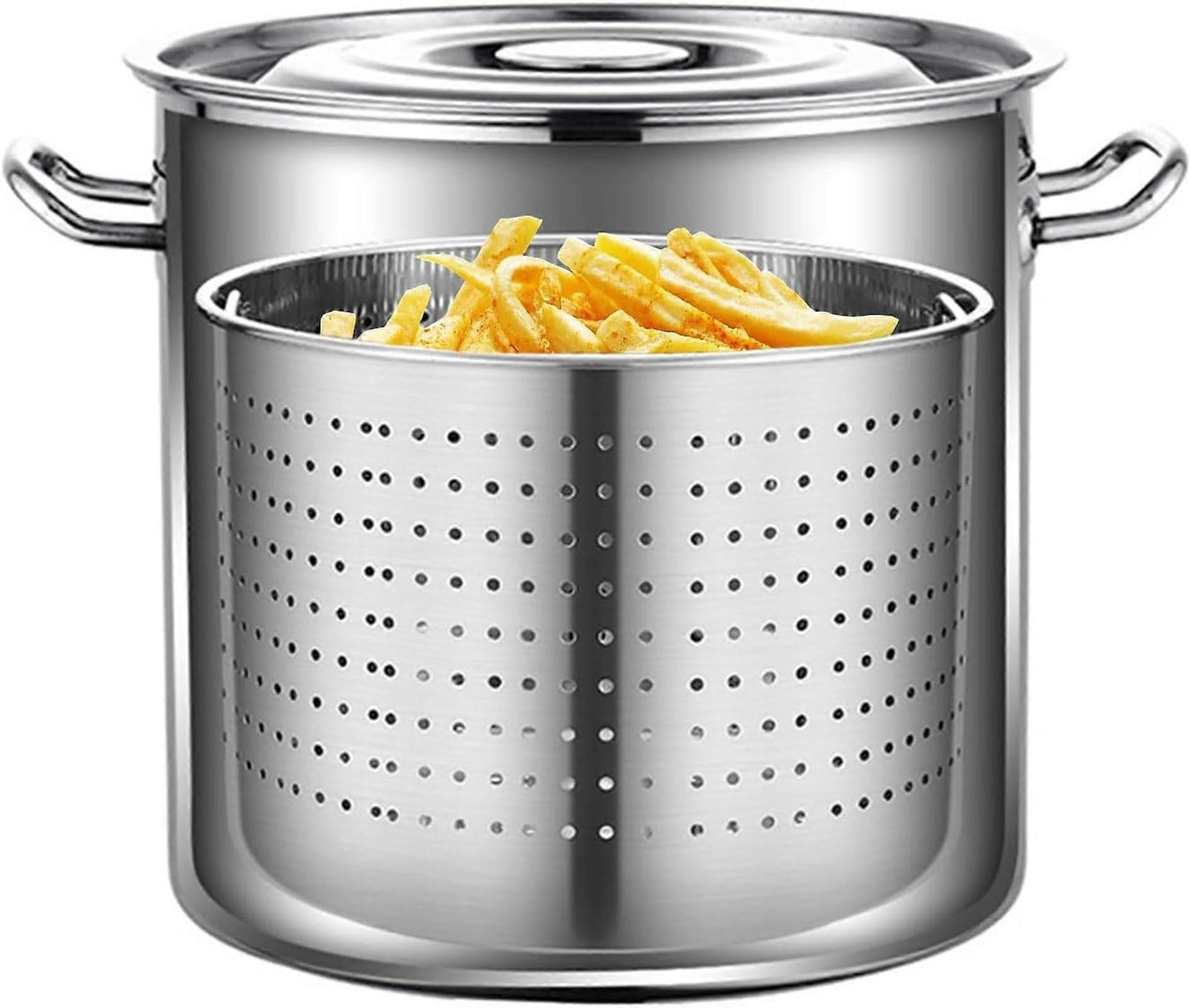 Stainless steel soup pot with basket, deep fryer for turkey, seafood broth, 50 cm x 50 cm