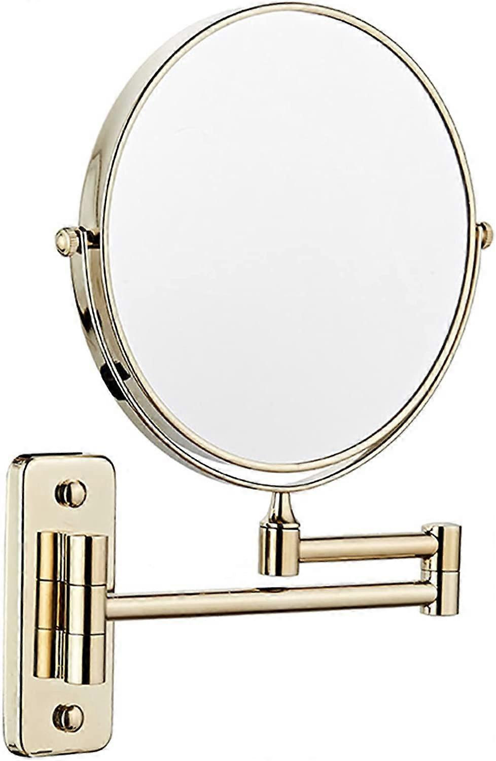 Wall Mounted Makeup Mirror, DoubleSided 8 Inch, 360° Rotatable, Extendable Arm, Gold, 7X