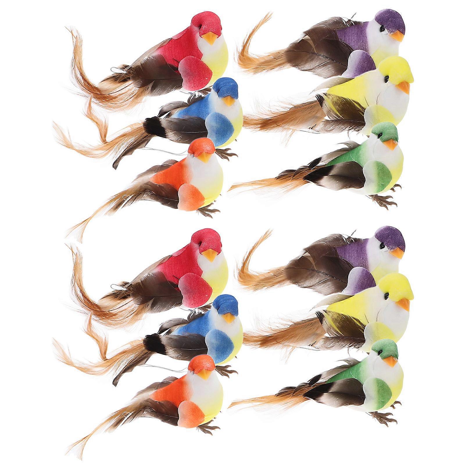 Simulated Birds Decor Artificial Bird Models Garden Decoration Assorted Color 6.00X4.00X3.00CM Bird Figurine 12Pcs