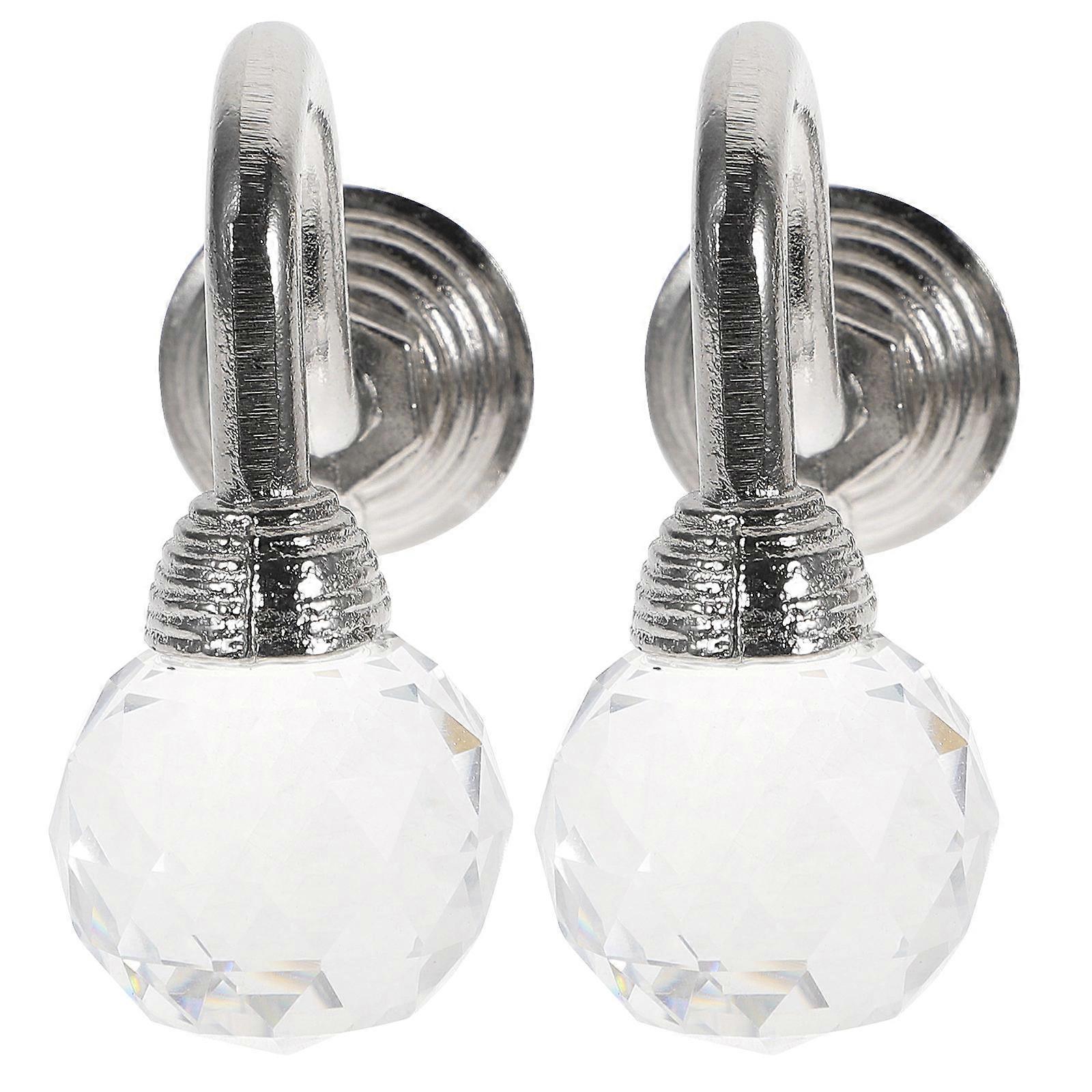 Clear Crystal Curtain Holdbacks with Tassel Hooks for Decoration Silver Multi Use 2 Pieces