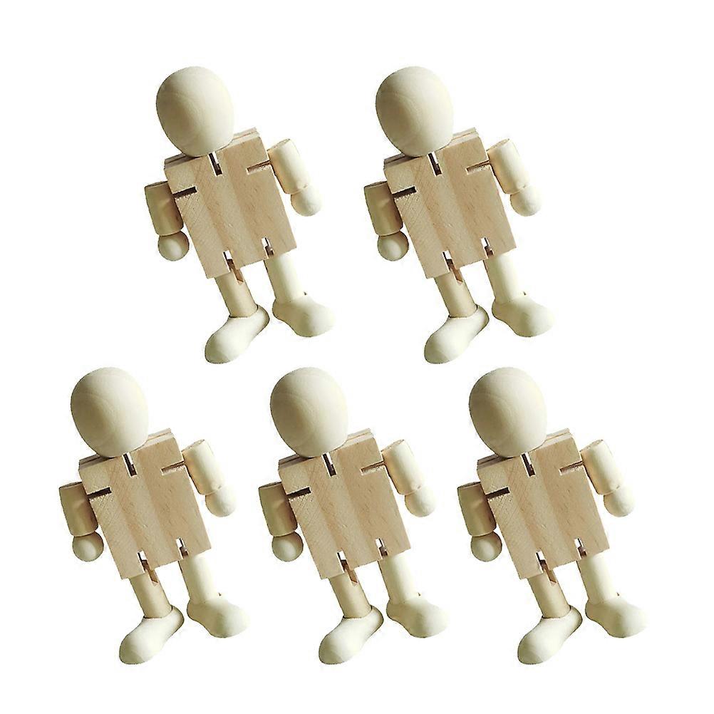 5pcs Unfinished Wooden Robot Craft Kits DIY Robot Dolls