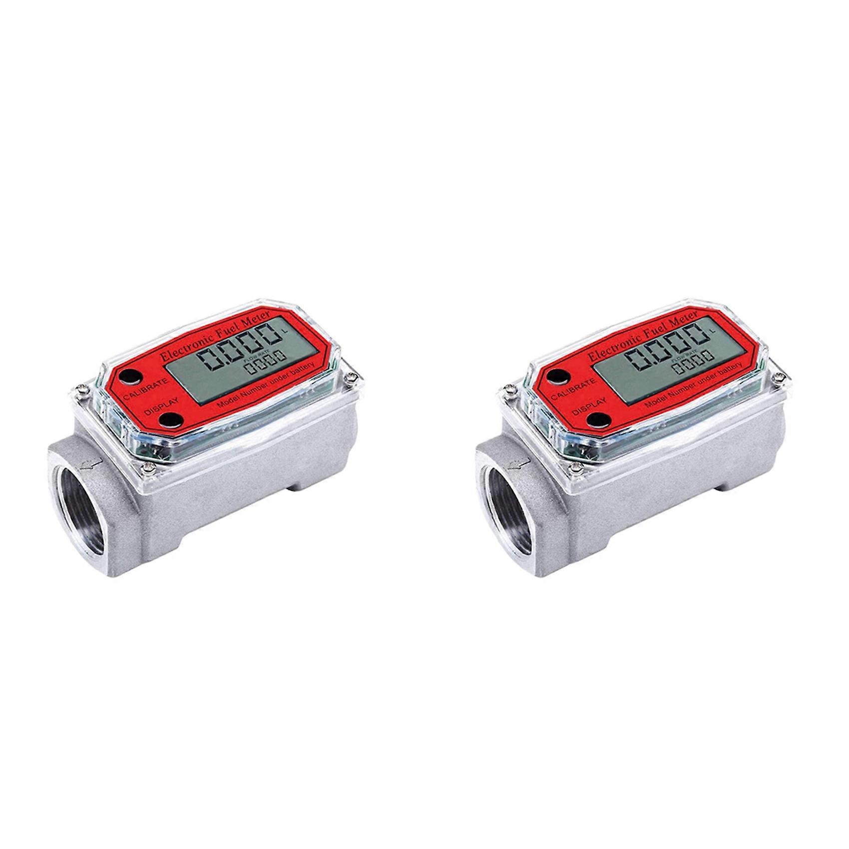 2pcs 1 Inch Digital Turbine Flowmeter Digital LCD Display with NPT Counter Fuel Flowmeter for Measur