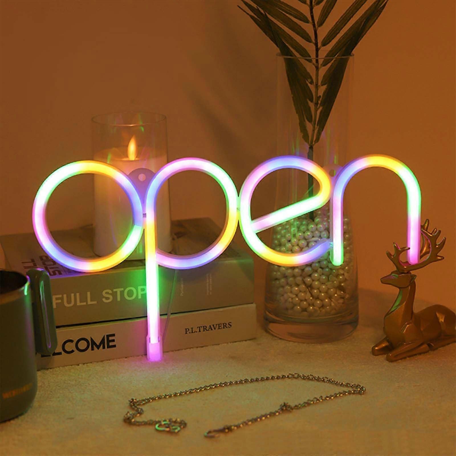 LED Open Sign with Rope for Retail Stores, 35.1 x 18.5 cm, Colorful Hanging Display for Shop Door or Window