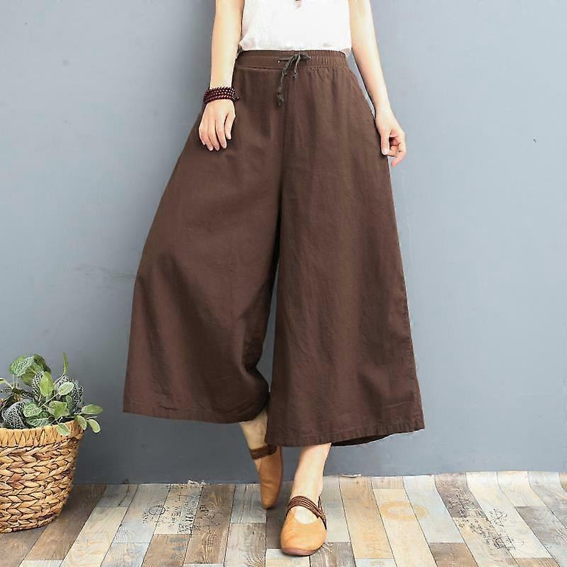 Ladies Summer Thin Large Size Women's Pants Loose Linen Eight Points Wide Leg Casual Pants