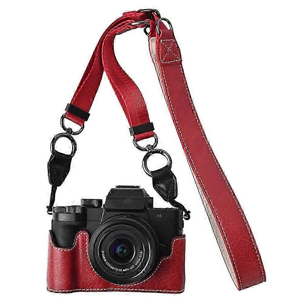 For Panasonic Lumix G100K Camera Case with Shoulder Strap Large Cutout Litchi Texture PU Protective