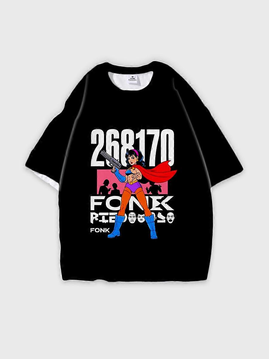 T-shirt round neck book Characters Pattern loose short sleeve E1981