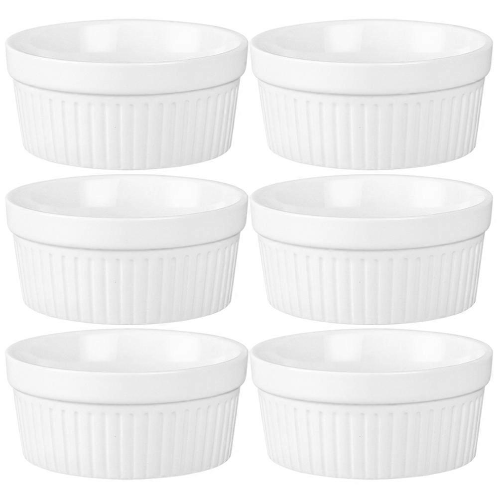 White Ceramic Convenient Baking Cup for Pudding and Dessert 6Pcs