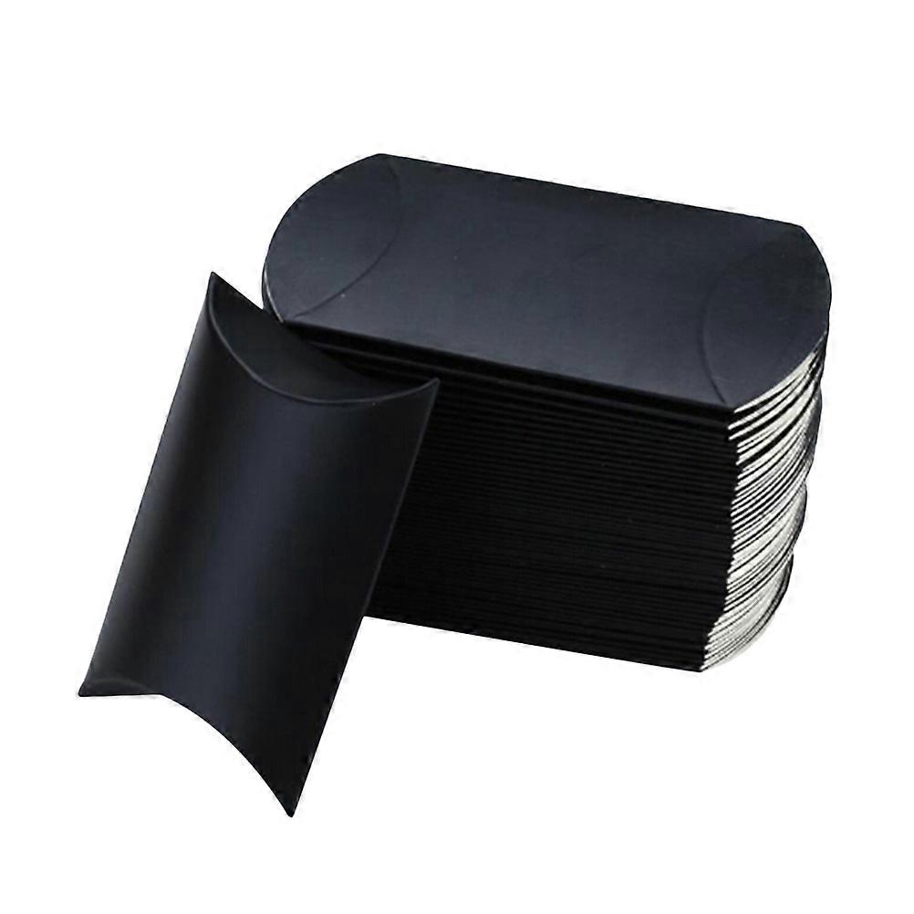 100Pcs Kraft Paper Candy Boxes Pillow Shape Gift Holder Party Paper Container with Hemp Rope for Home Black