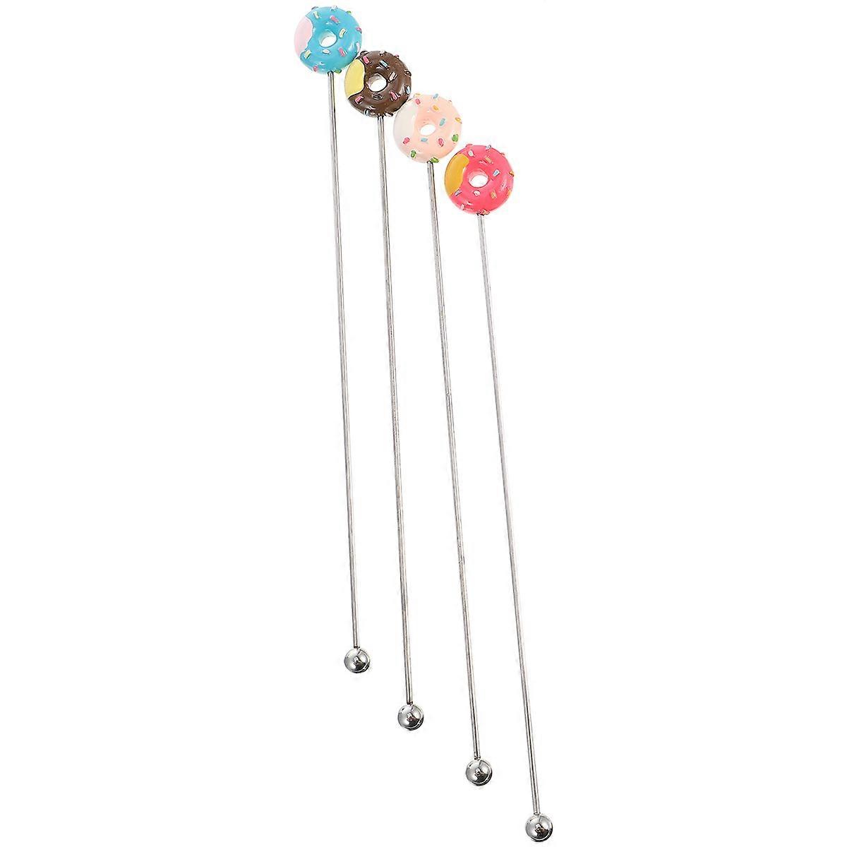4 Creative Donut-Shaped Stainless Steel Stirring Sticks for Mixing Use Assorted Color