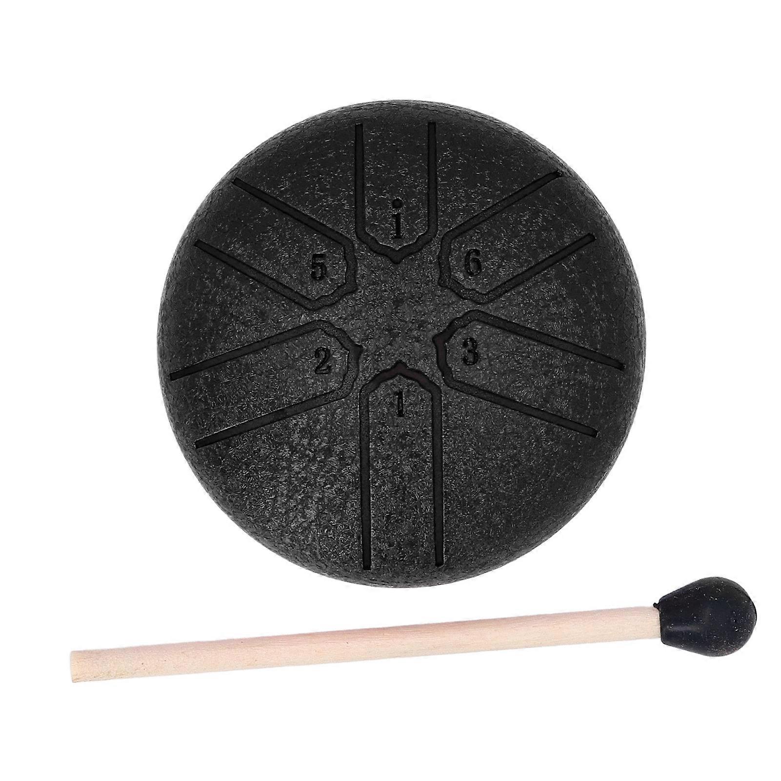 Miniature Steel Tongue Drum 3 Inch 6 Notes Percussion Instrument Meditation Stress Relief Handpan Drum for Kids Black