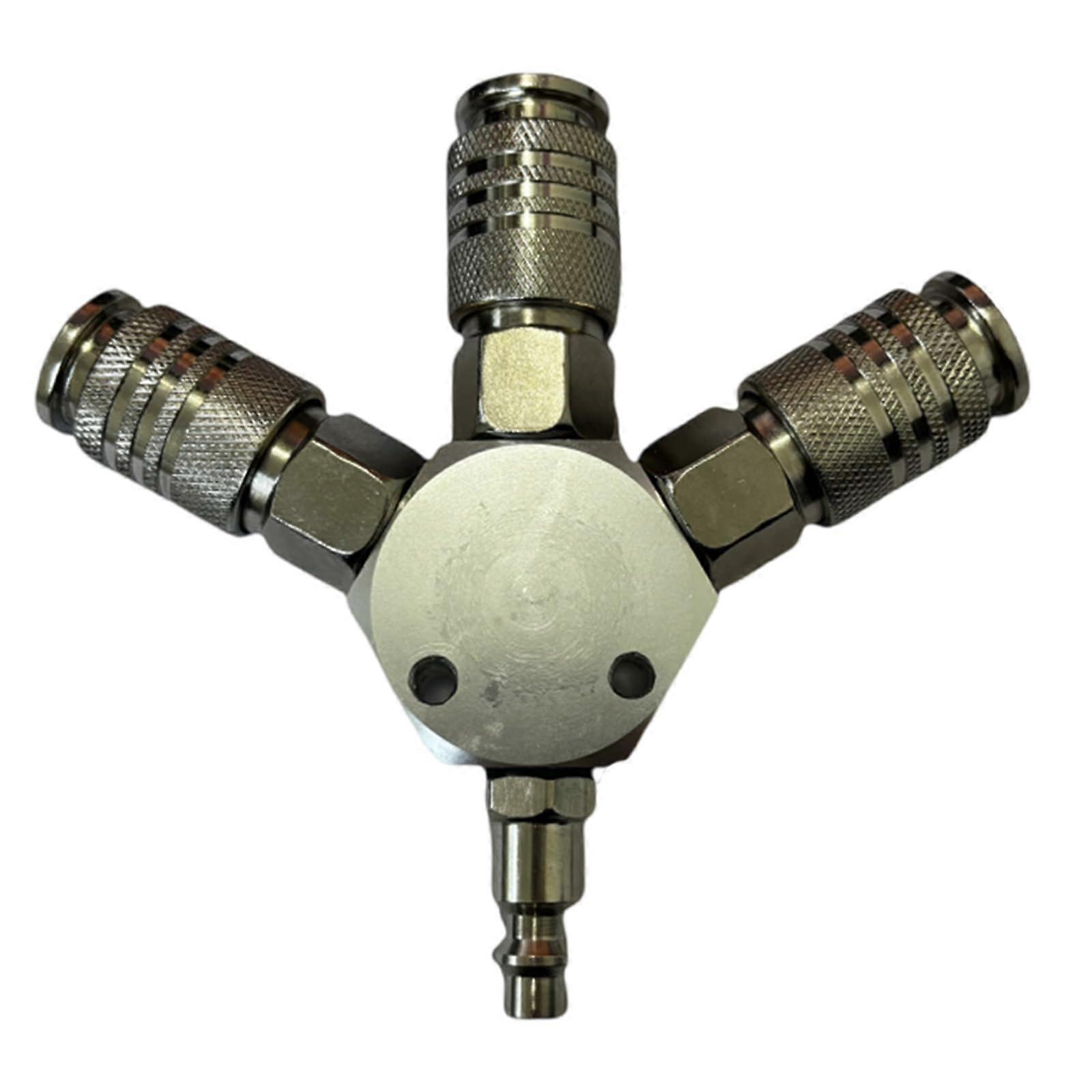 3way air distributor with coupling and plugs, air distributor, quick connector, air compressor, hose fitting, air hose connector, silverplated