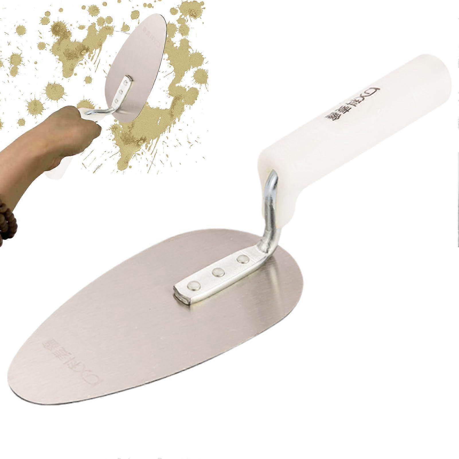 Stainless steel trowel for plastering and grouting with ergonomic handle, masonry tool for flooring, grouting, and construction work, balanced weight.