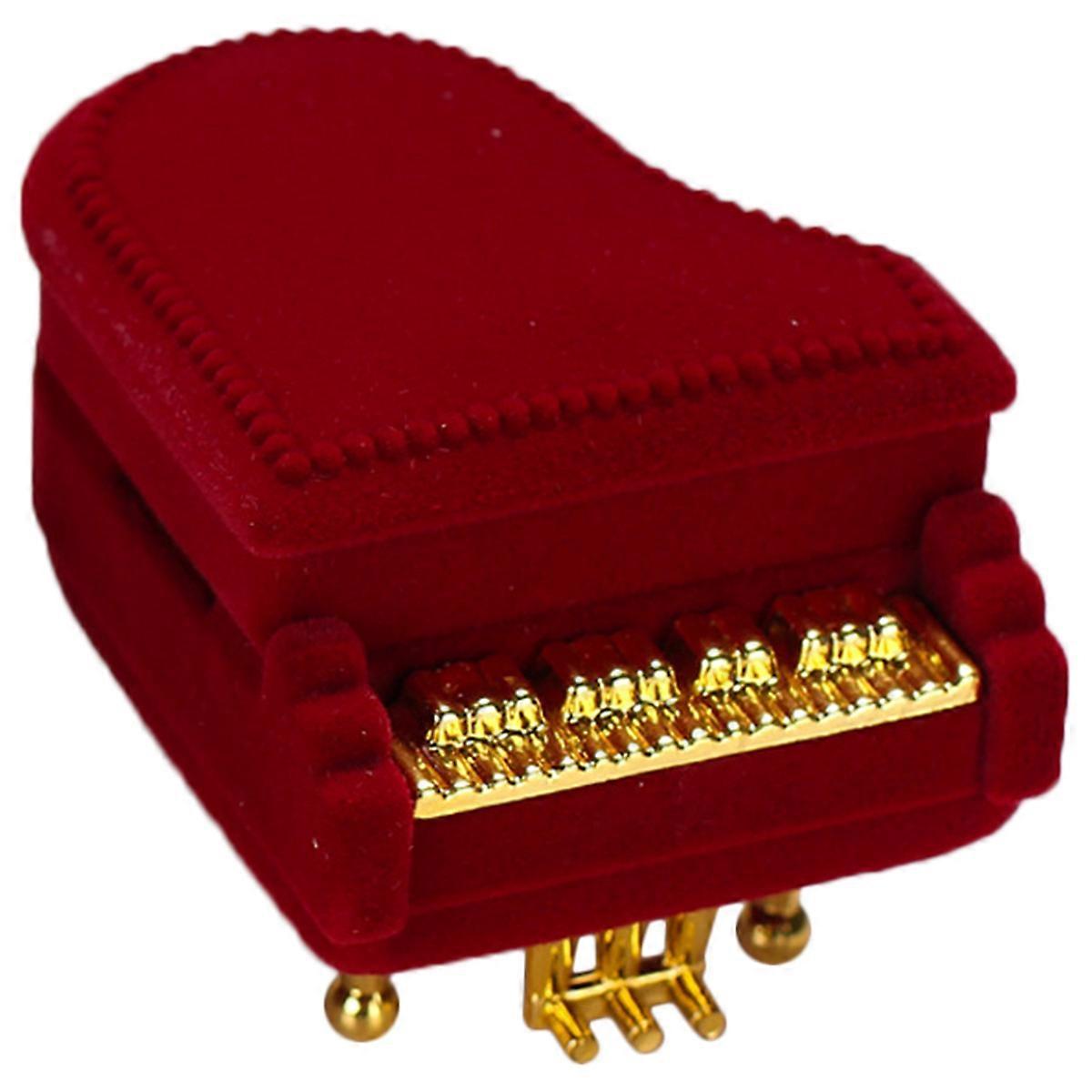 Elegant Dark Red Piano Shaped Ring Box for Jewelry Gift with Flipping Cover Design and Soft Lint Lining 4.5 x 3.2 x 1.8 Inches