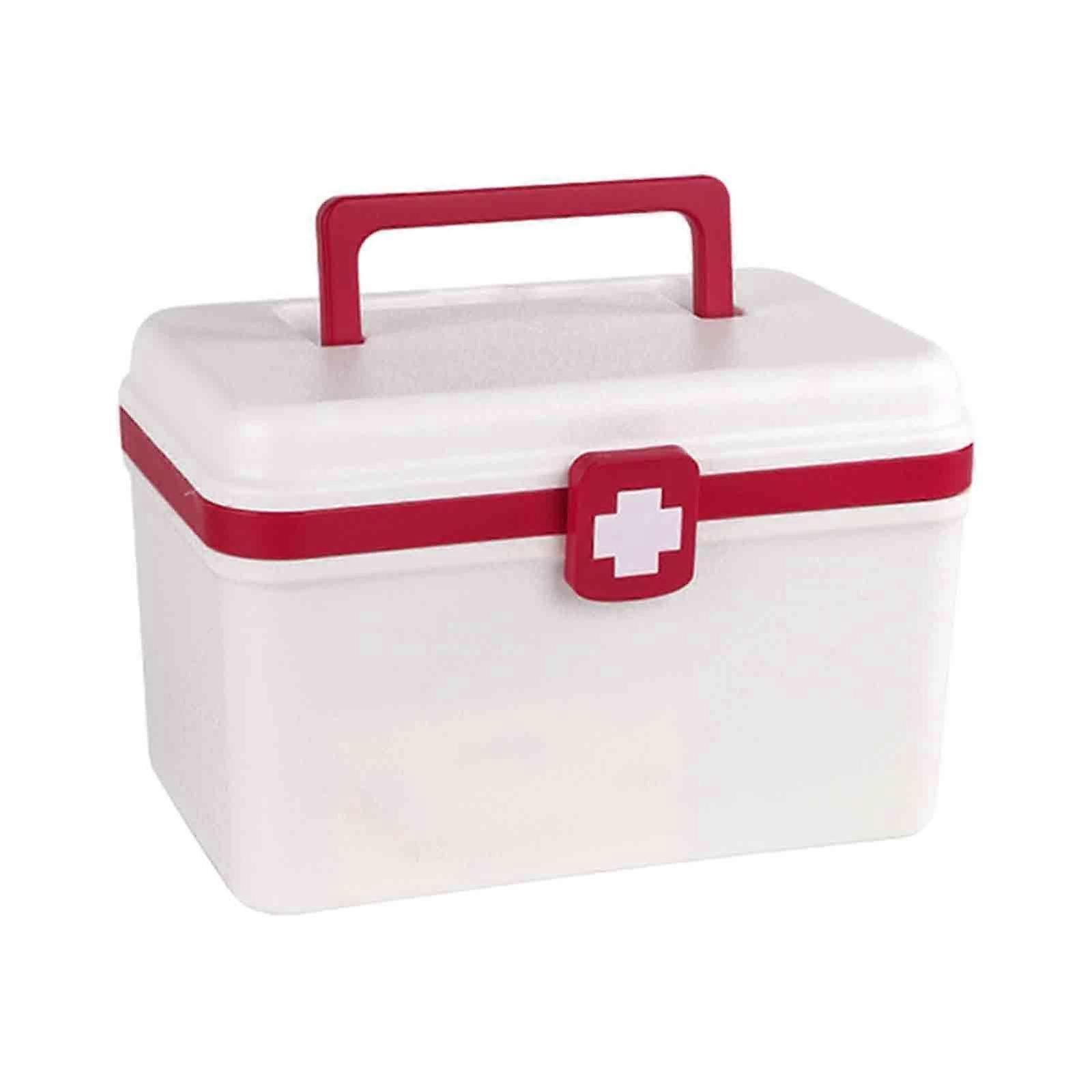 Medical Box Container, Double Layer First Aid Case, White Storage Organizer for Cosmetics and Supplies