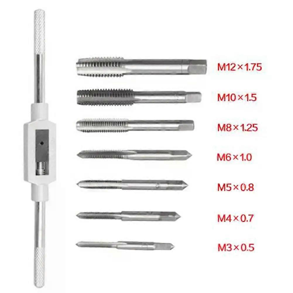 8PC M3-M12 Tap Wrench Drill Bit Set Hand Tools Tapping Metric Thread Tap Twist Drill Bit Hand Tool Set