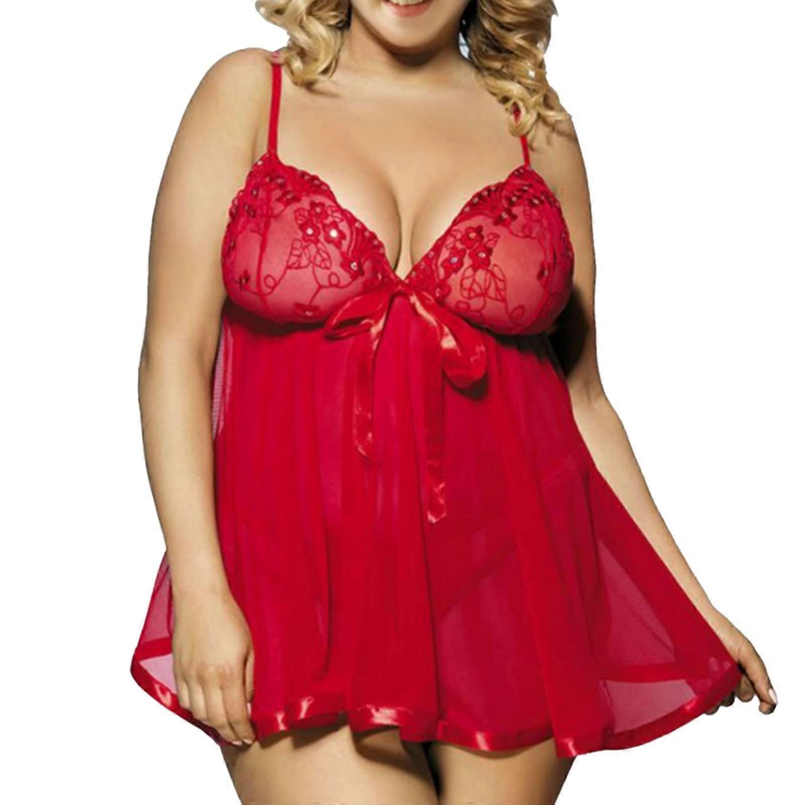 Women's Lingerie Set Cheeky Babydoll with Open Front Closure V-Neck G-String Red Curvy Leather Body Stocking XL