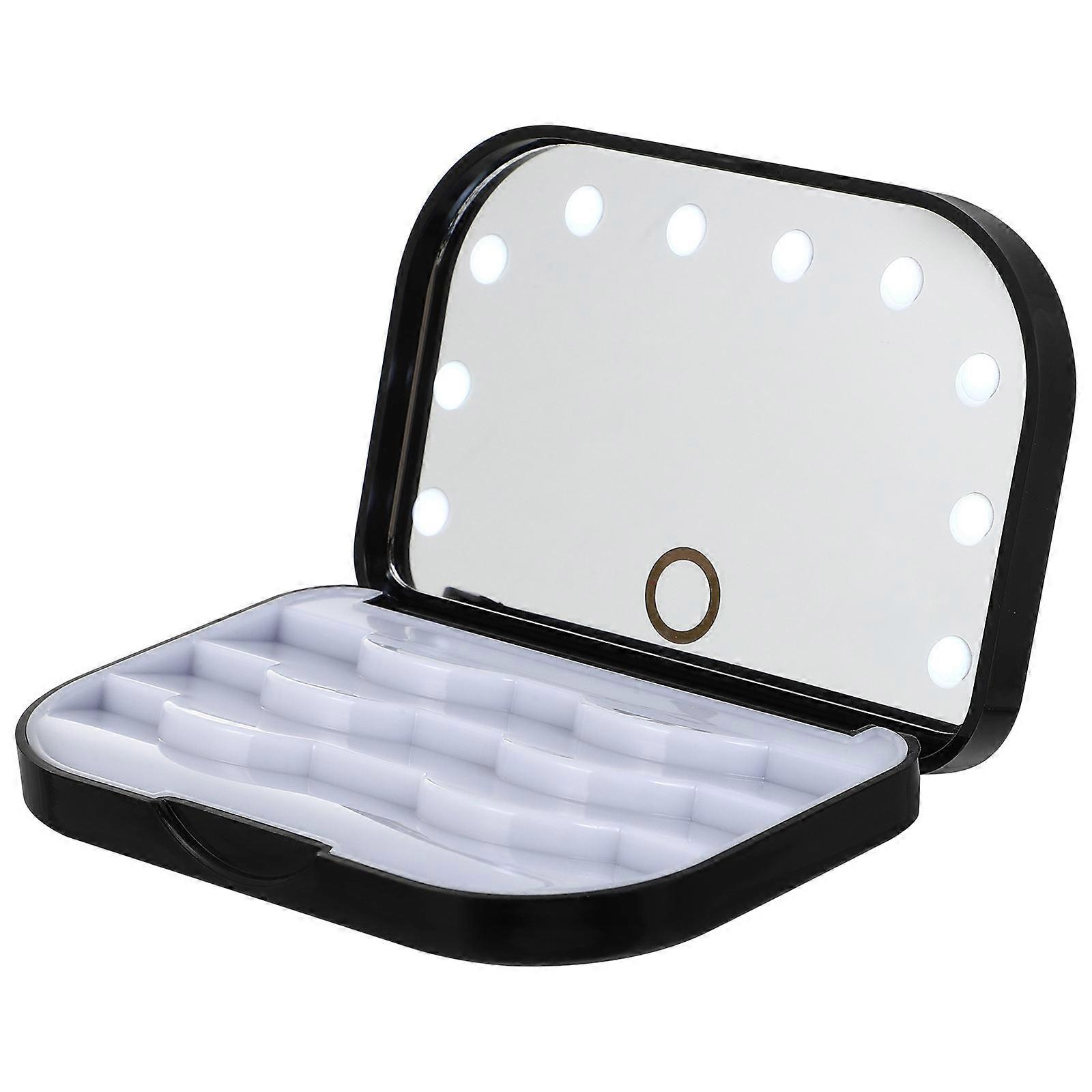 Black Plastic Eyelash Organizer with Mirror for Home Use Compact Size Lightweight Portable 4.5x3.2x1.8 Inches